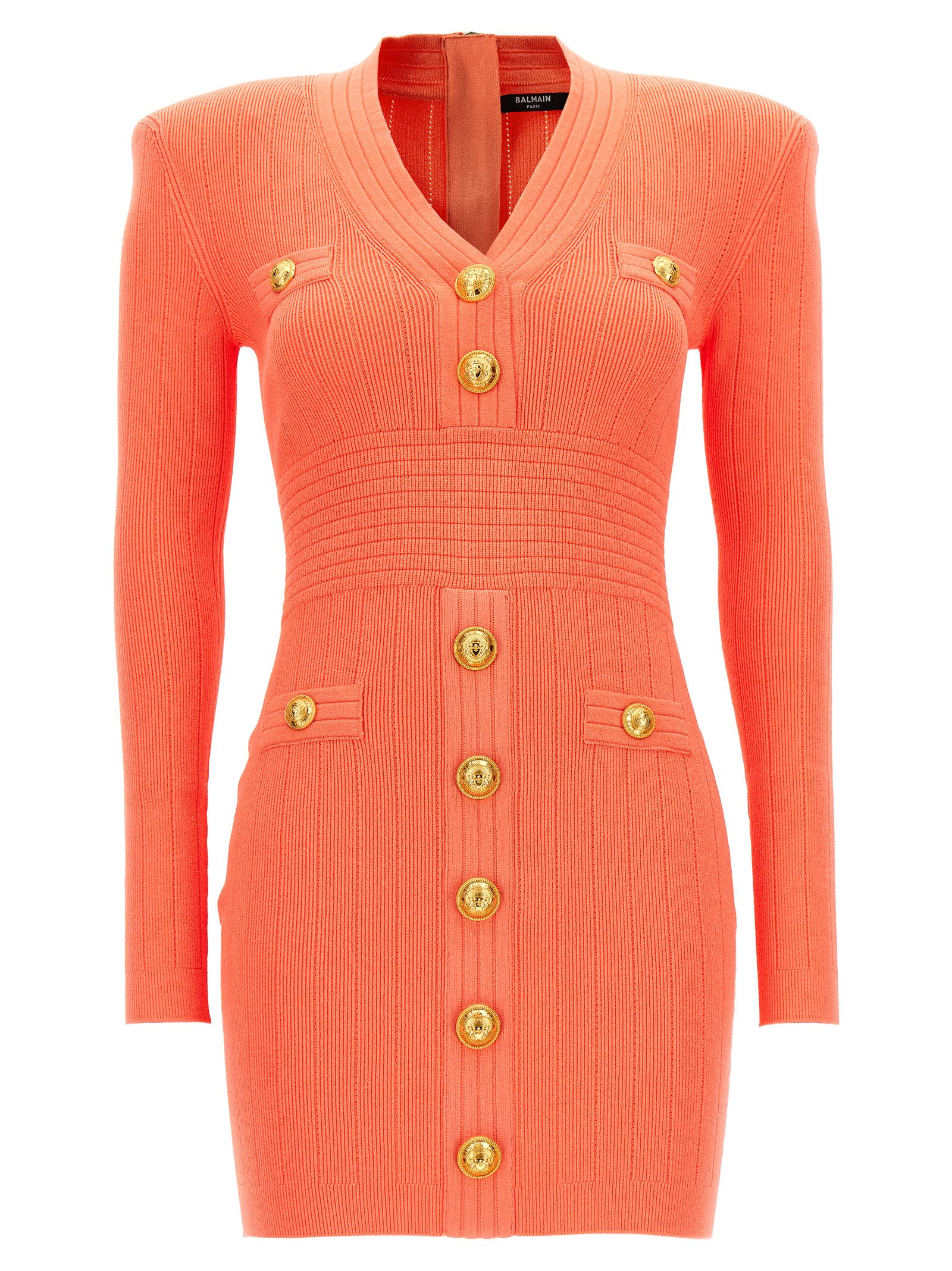 Balmain Button Detail Knitted Dress In Pink