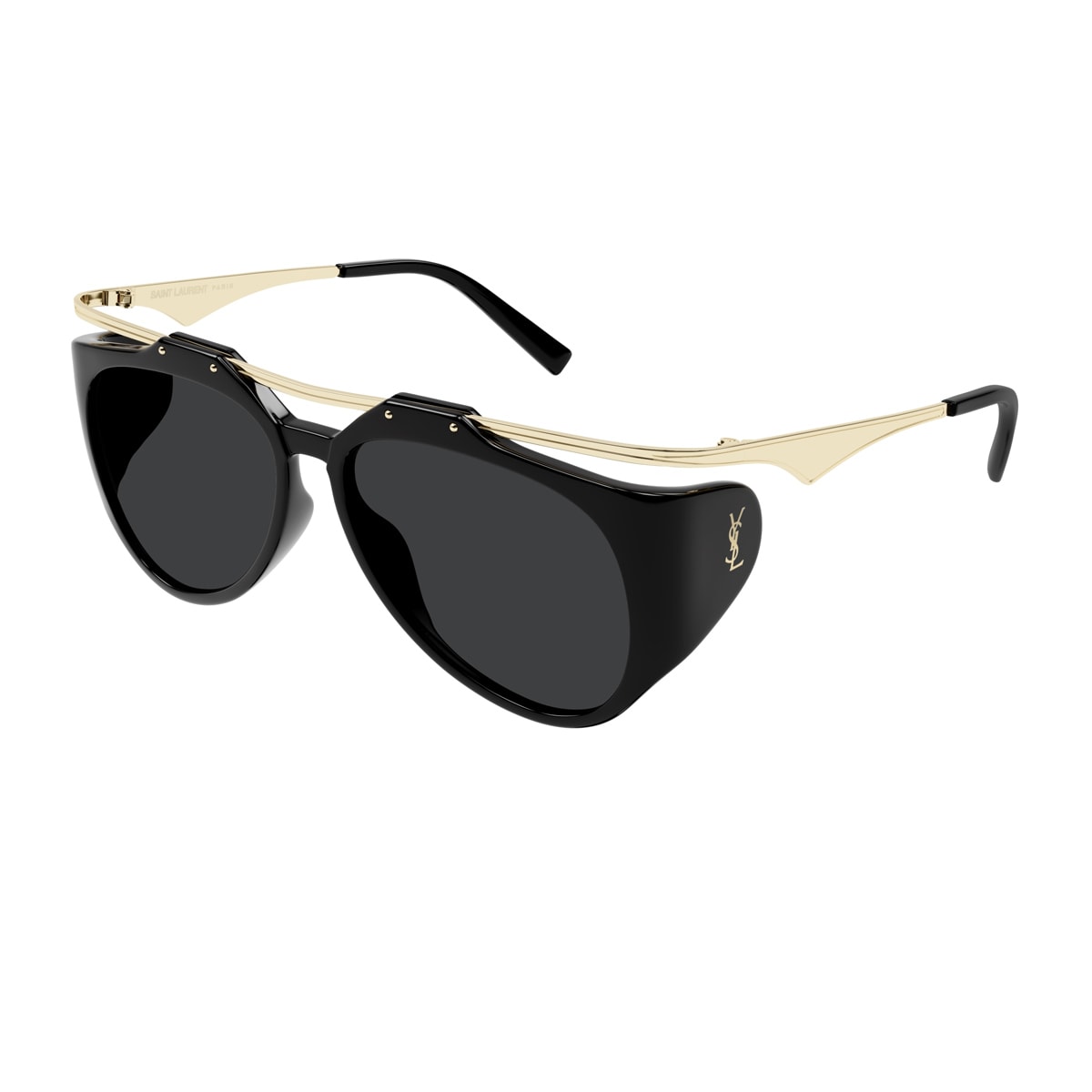 Saint Laurent Sl M137/f Amelia Linea Monogram 001 Black Gold Black Sunglasses In Black