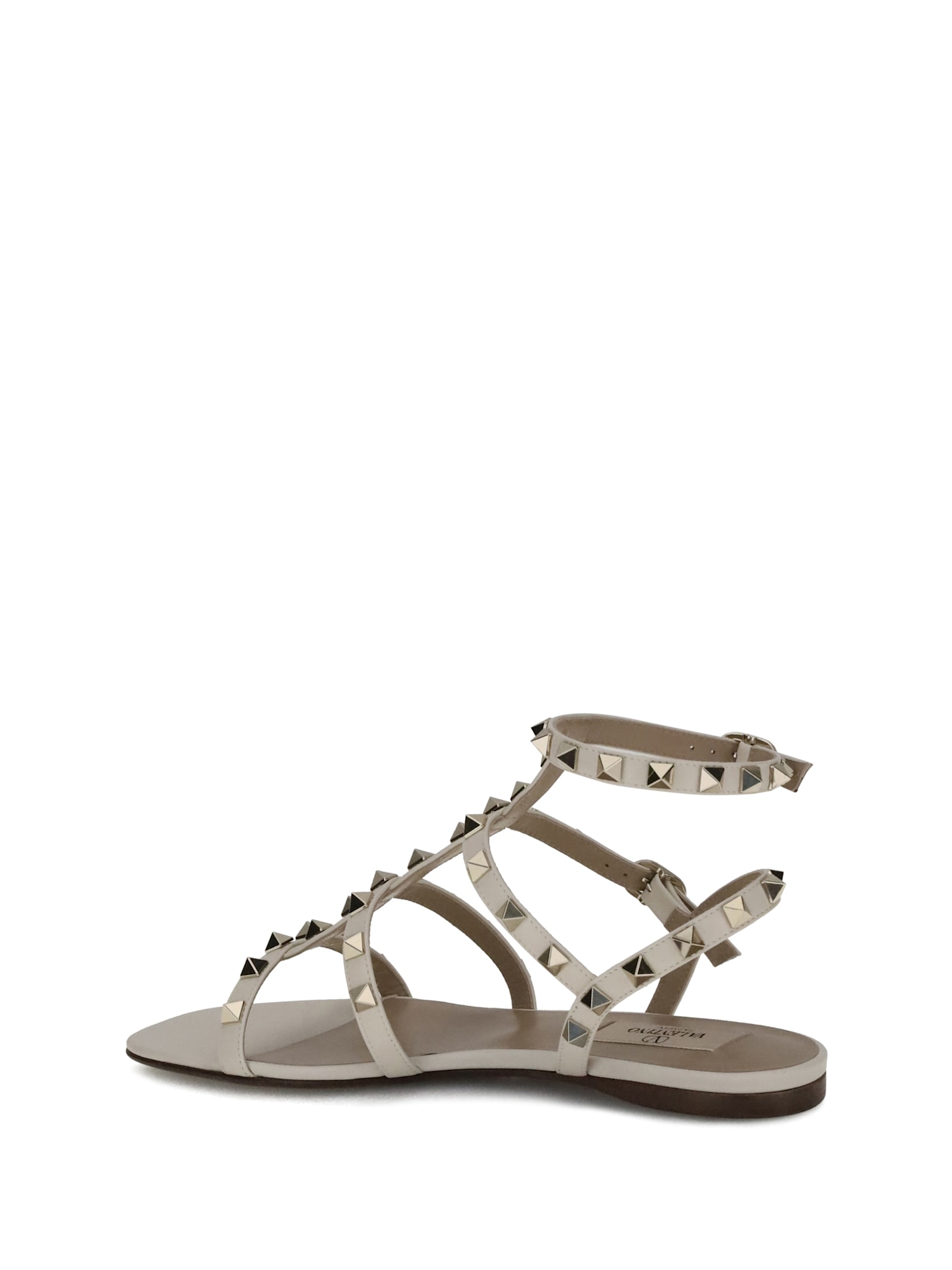 Valentino Round Toe Studded Leather Sandals In Neutral