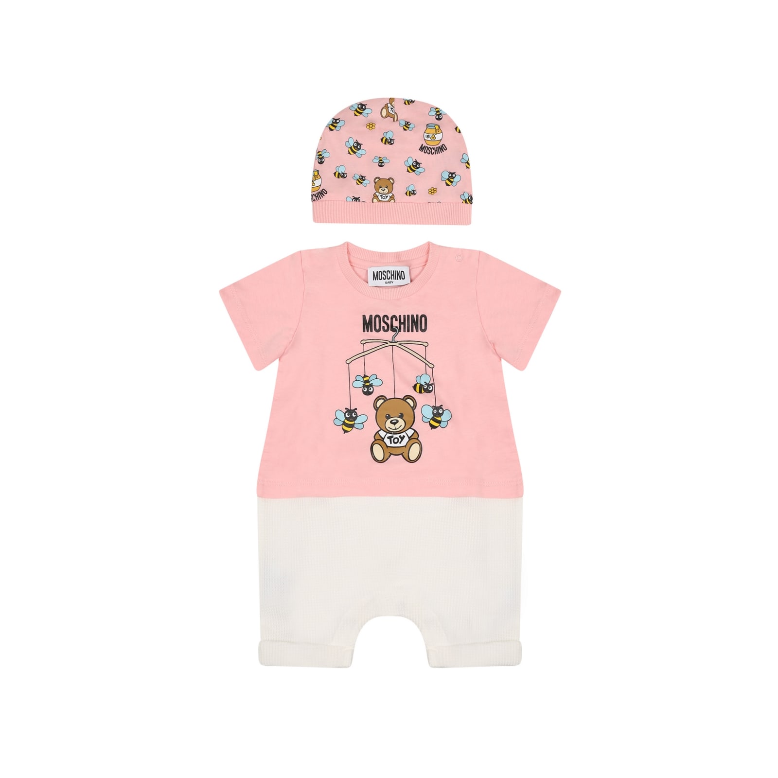 Moschino Pink Set For Baby Girl With Teeddy Bear And Logo