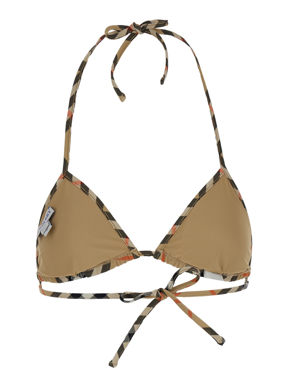 Shop Burberry Ekd Ww Bikini Top In Beige