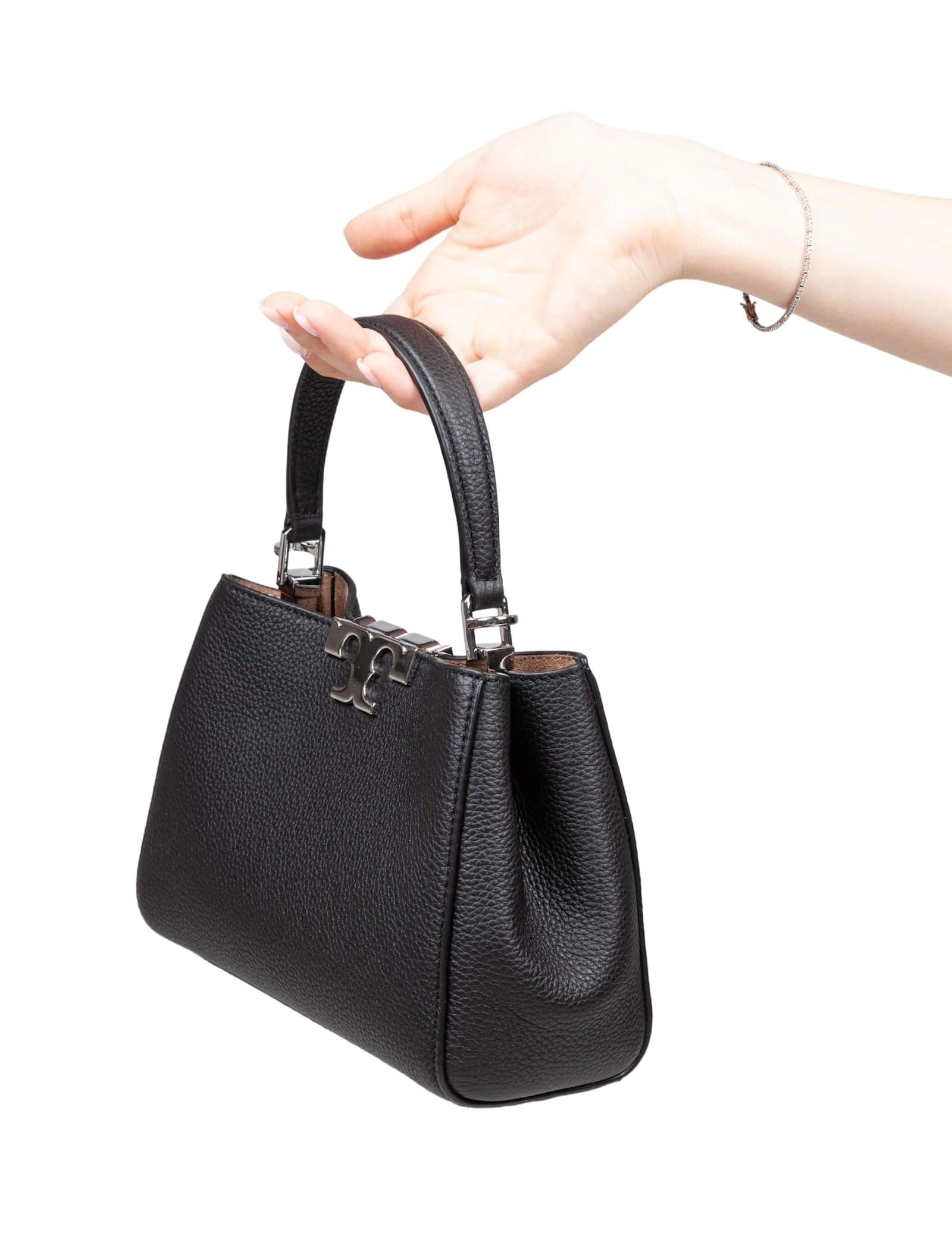 Tory Burch Eleanor Mini Satchel In Hammered Leather Black In Black