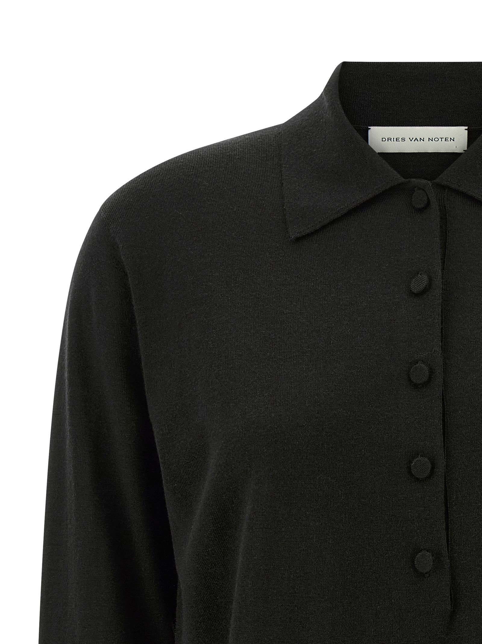 Dries Van Noten Long-sleeved Polo Sweater In Black