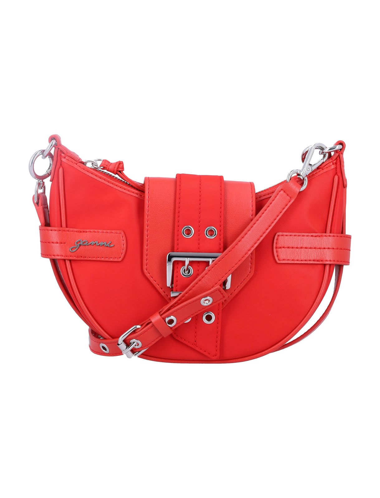 Shop Ganni Buckle-detailed Small Crossbody Bag In Racing Red