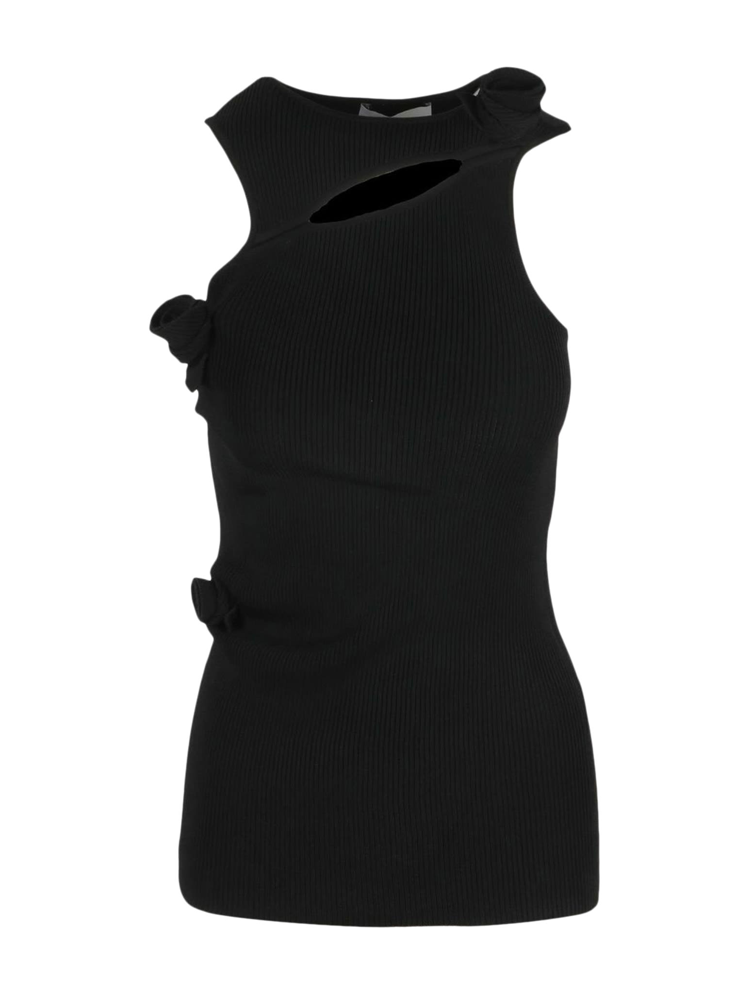 Coperni Asymmetric Flower Knit Tank Top In Blk Black
