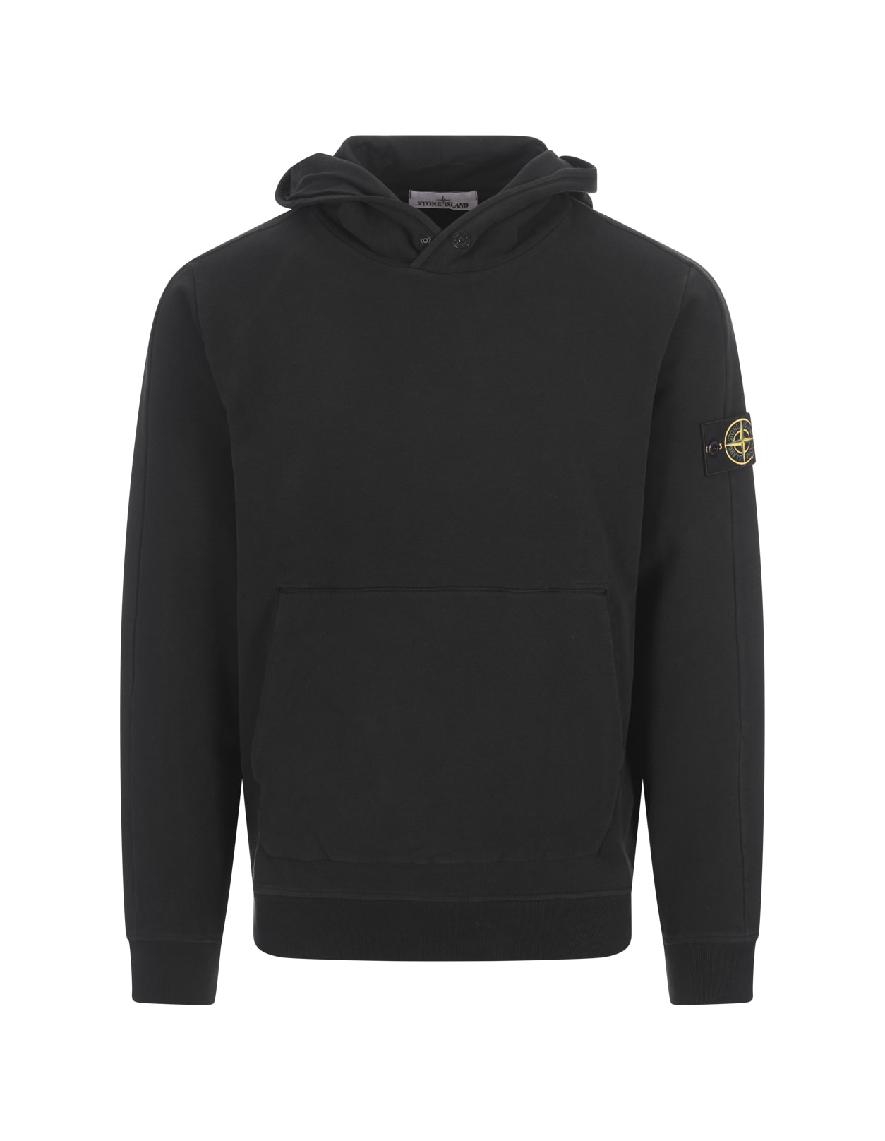 Shop Stone Island Black Sweatshirt With Lined Hoodie In Nero
