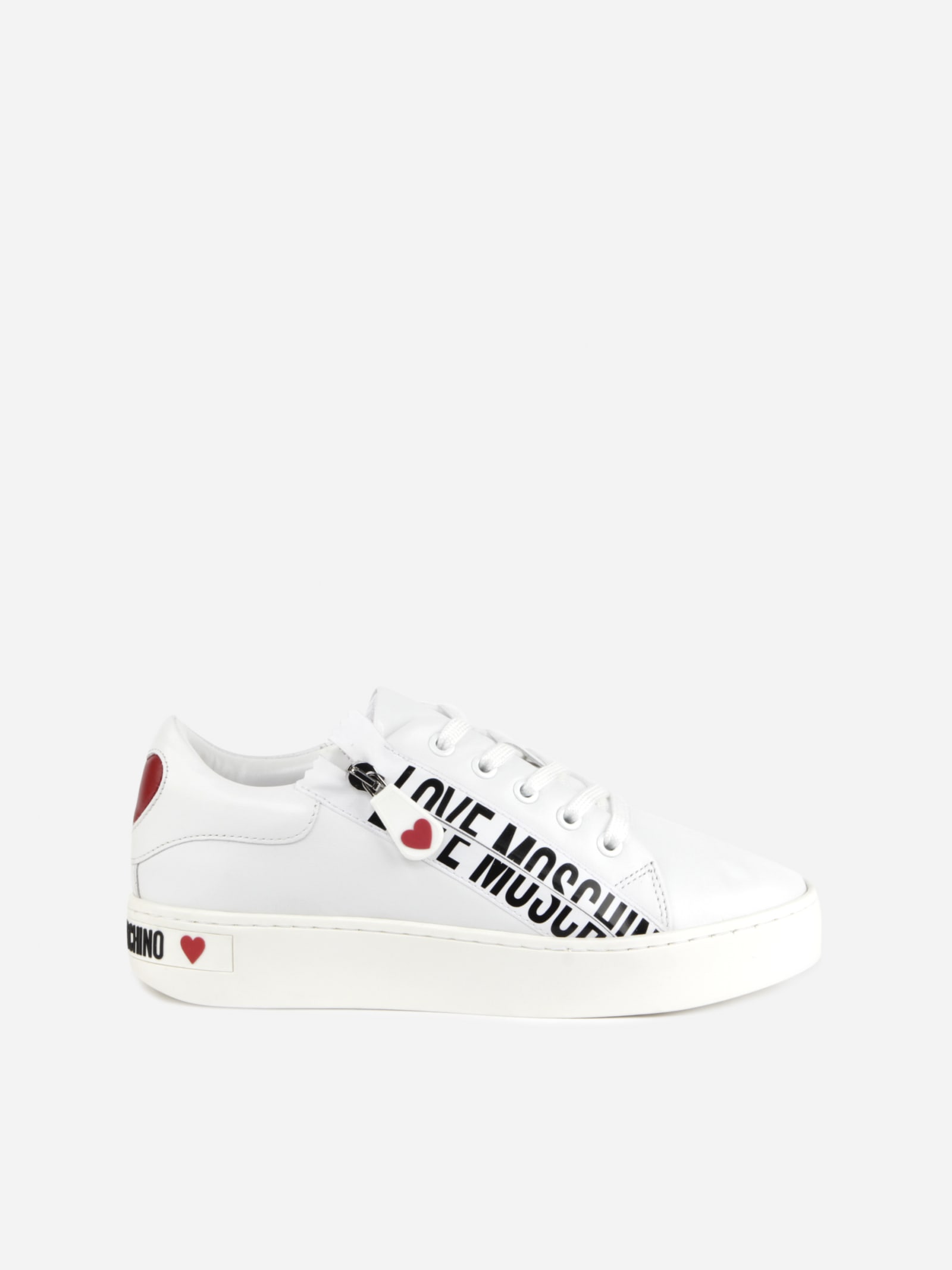 Buy Love Moschino Leather Sneakers With Side Zips online, shop Love Moschino shoes with free shipping
