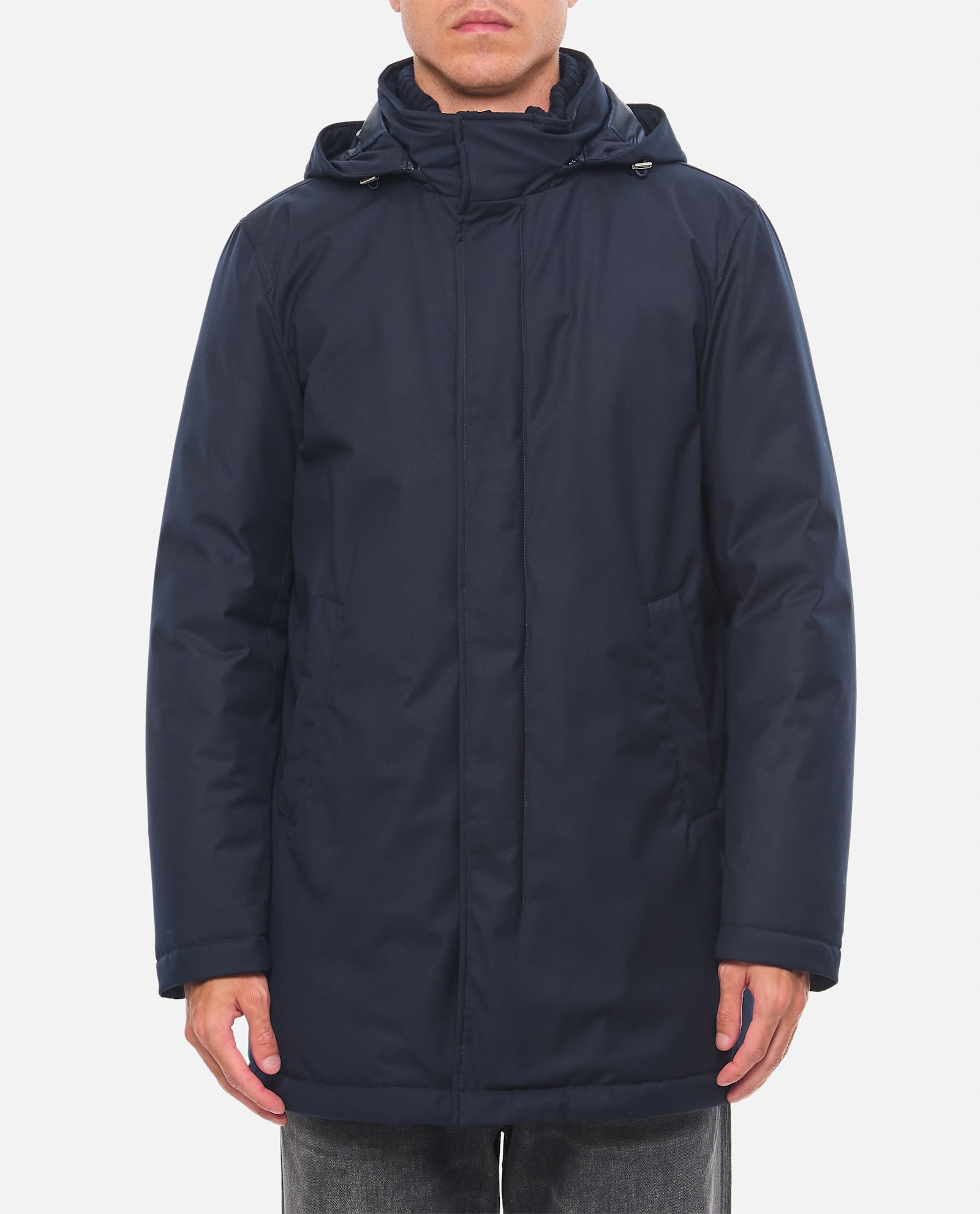 Herno Hooded Carcoat With Adjustable Cuffs And Back Vent In Blue