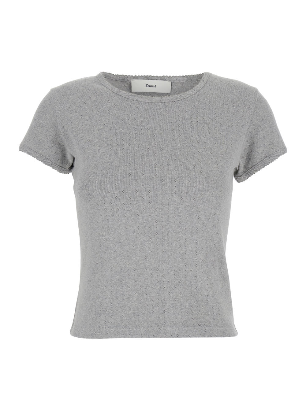 essential Grey Crochet Crewneck T-shirt In Cotton Woman