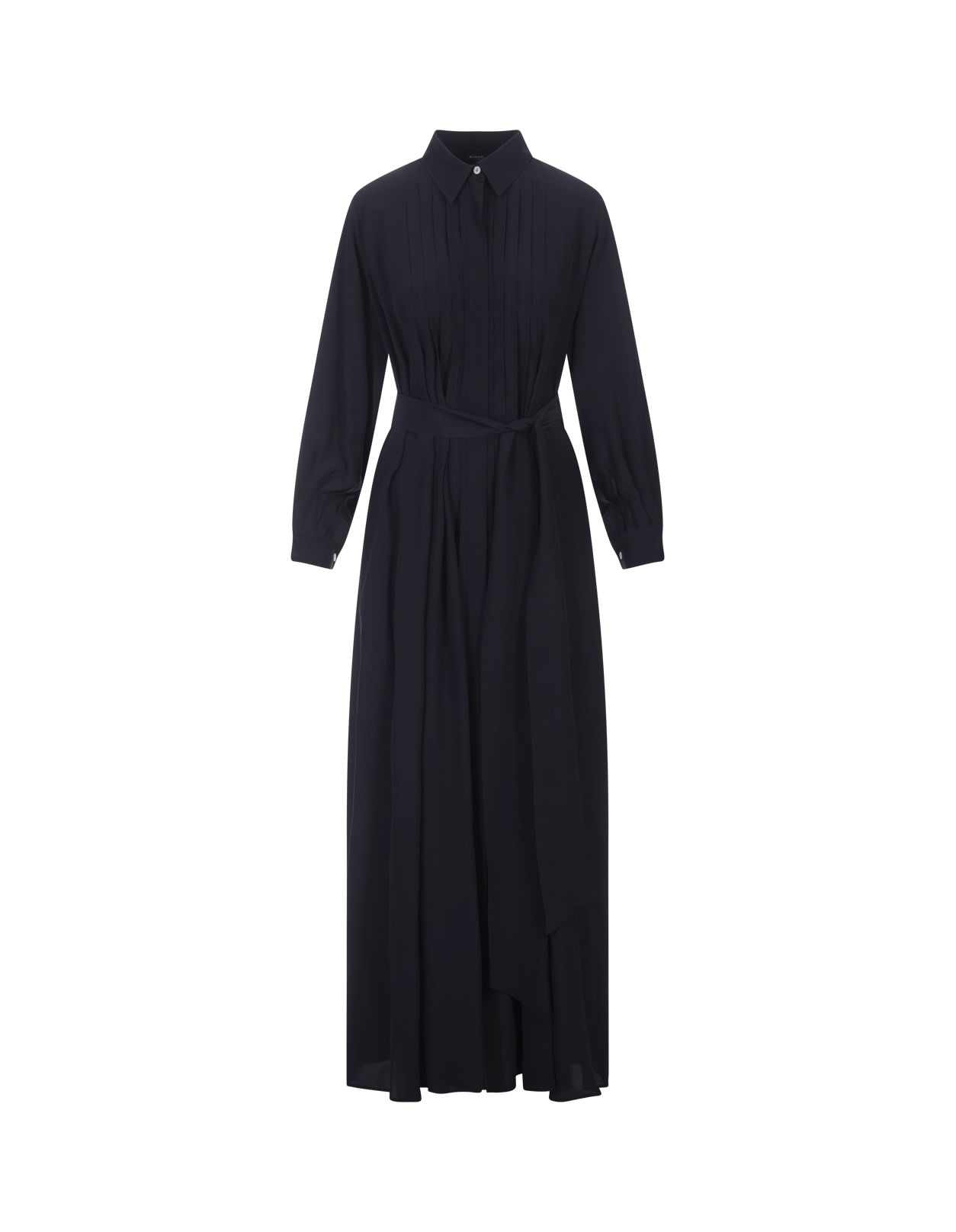 Shop Kiton Black Silk Shirt Long Dress With Pleating