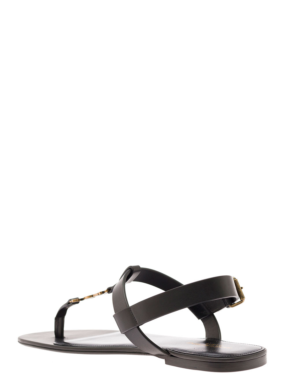 Saint Laurent Black Sandals With Cassandre Hardware In Leather Man