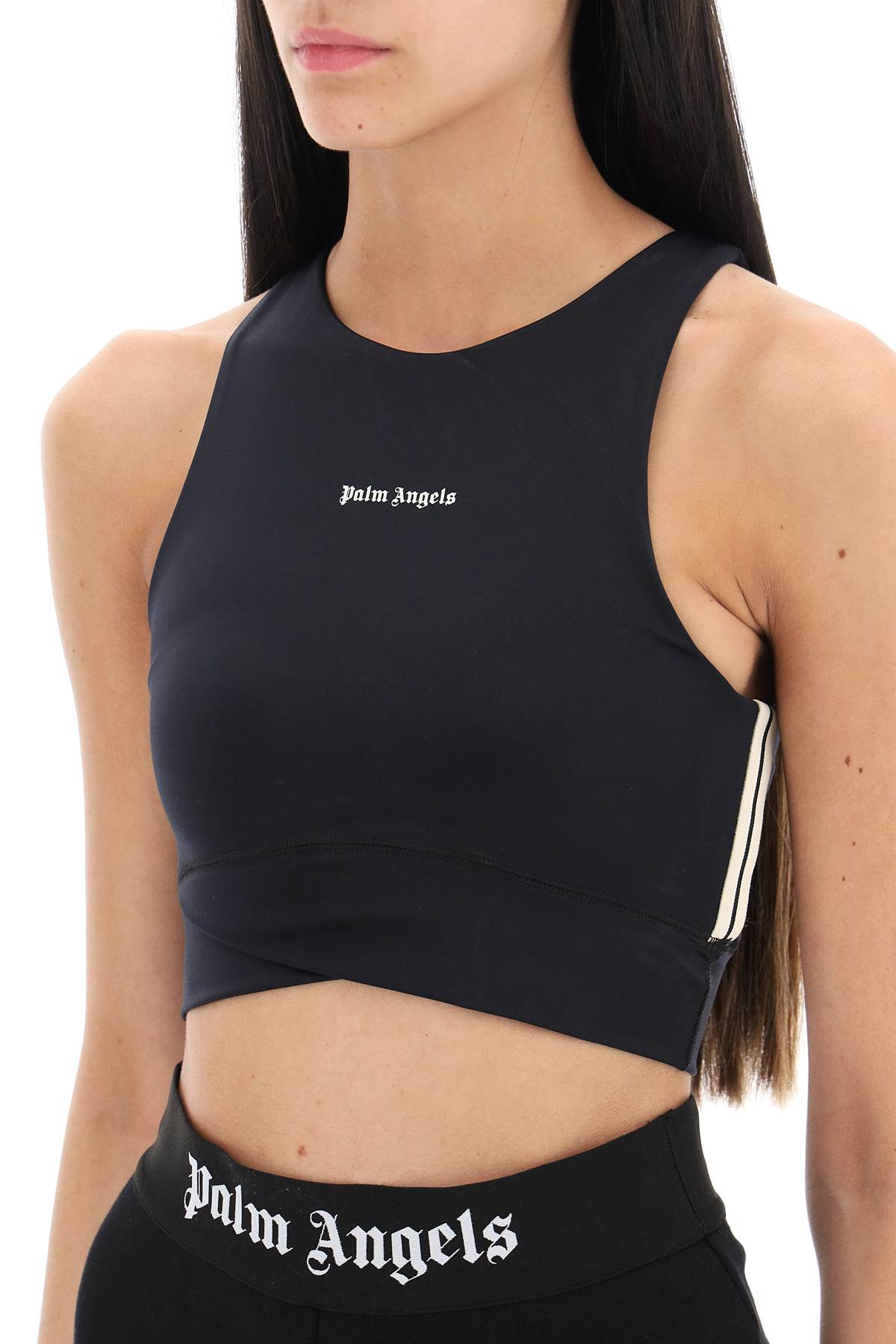 Shop Palm Angels Cropped Top With Side Bands In Black White (black)