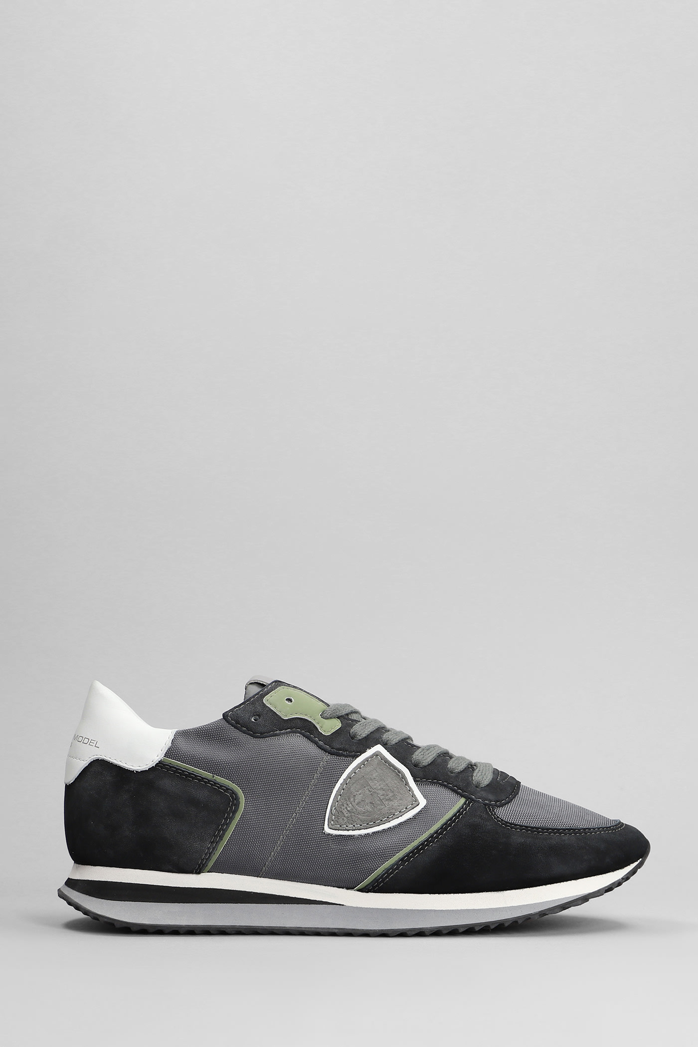Shop Philippe Model Trpx Low Sneakers In Grey Suede And Fabric