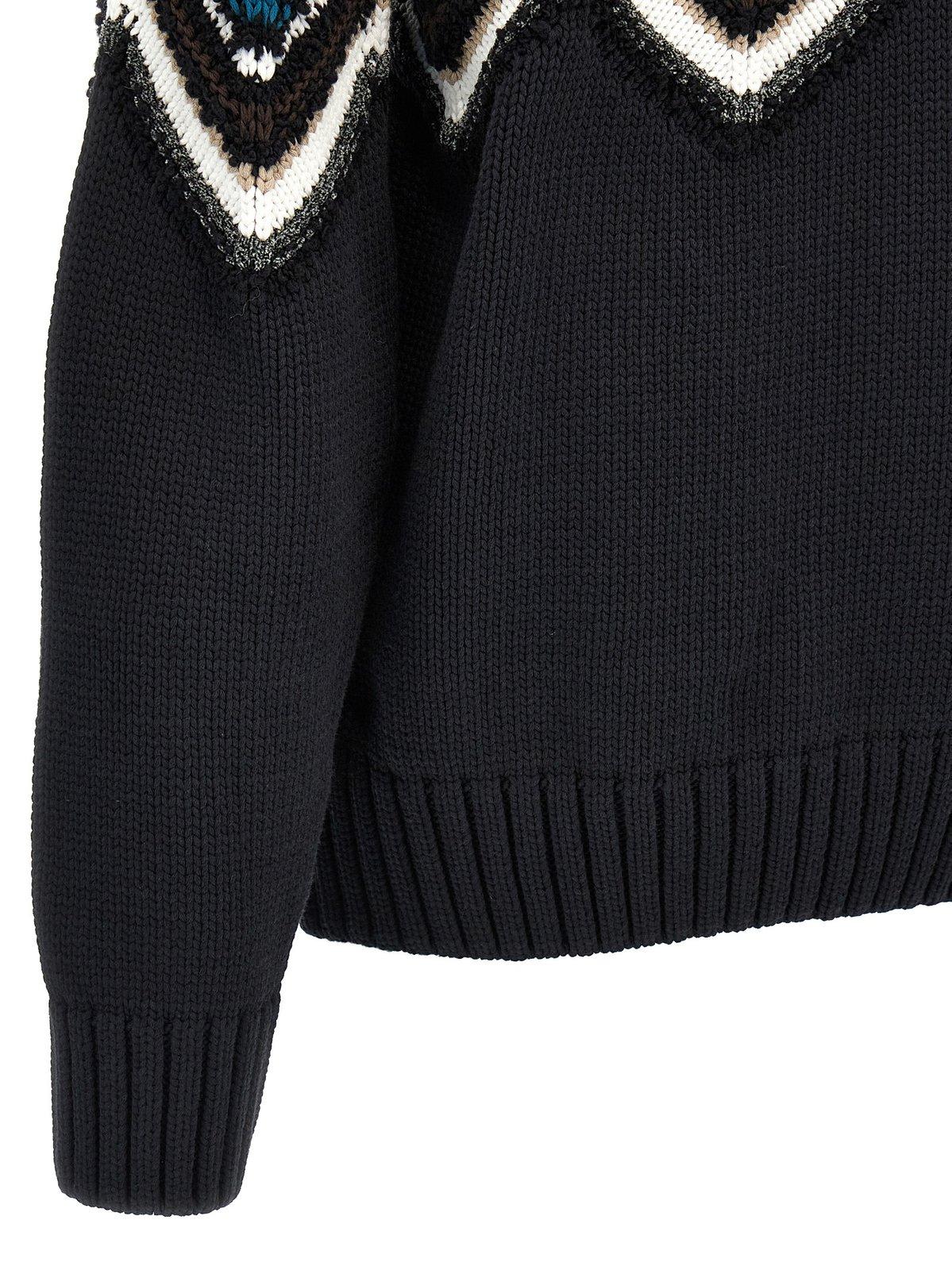 Shop Missoni Zig Zag Knitted Jumper In Black Brown