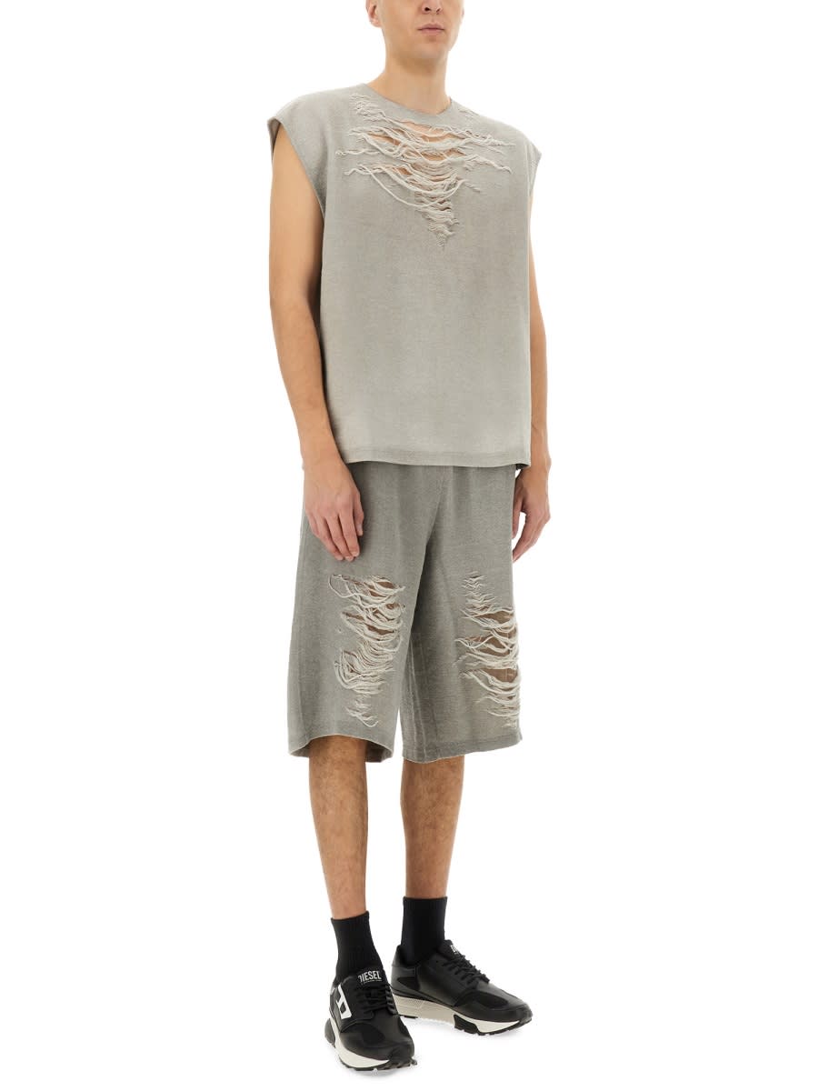 Diesel Distressed Shorts In Grey
