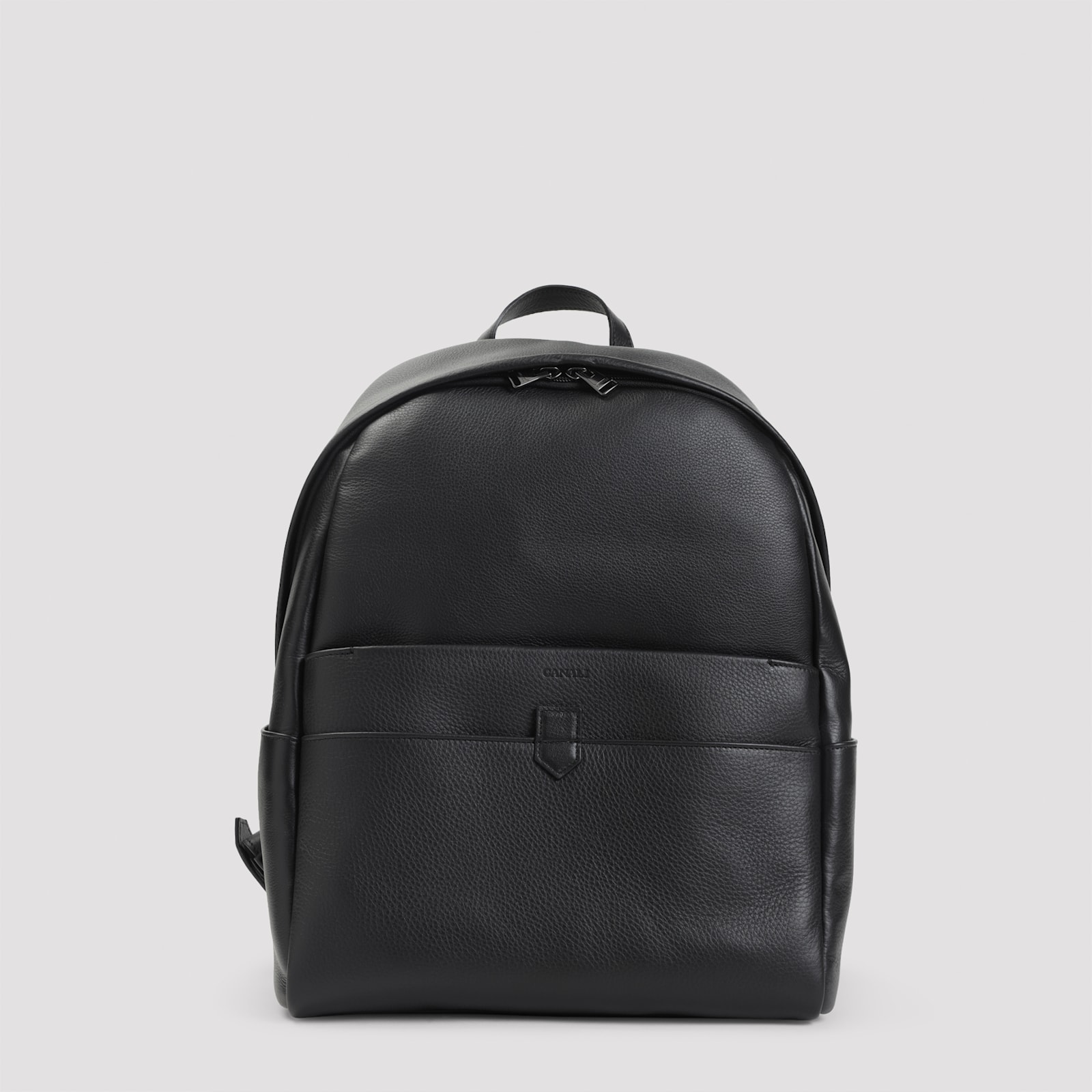 Canali Zip Leather Backpack In Black