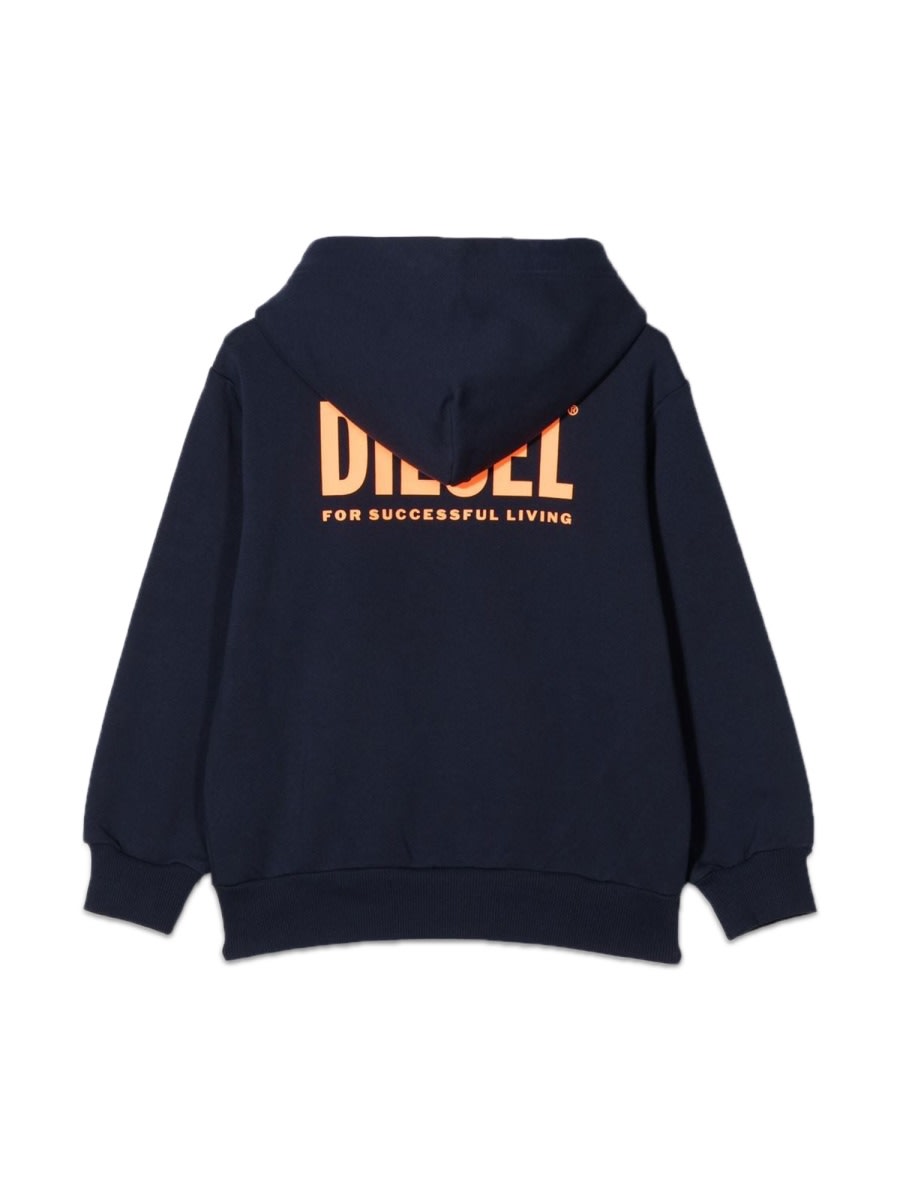 Shop Diesel Sweatshirt With Logo Hood And Zipper In Blue