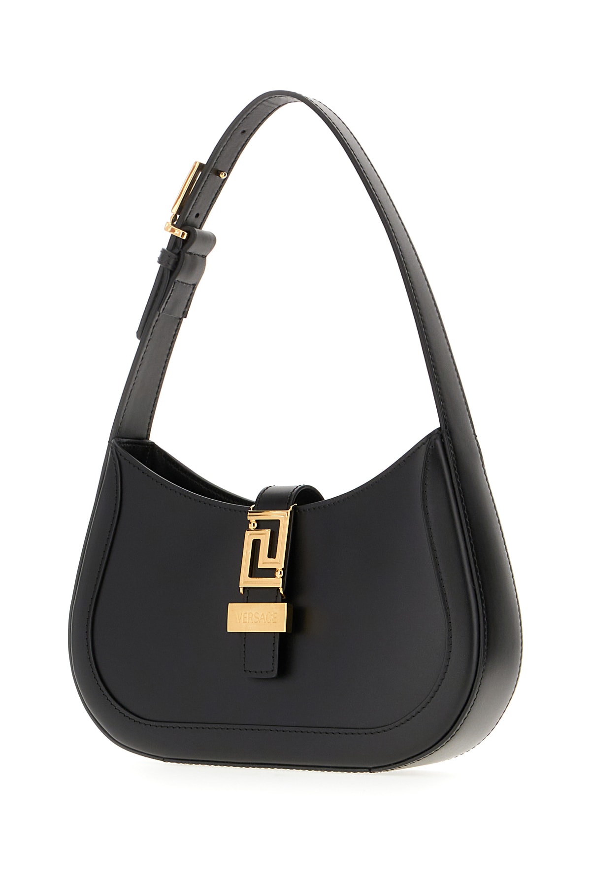 Shop Versace Black Leather Small Greca Goddess Shoulder Bag