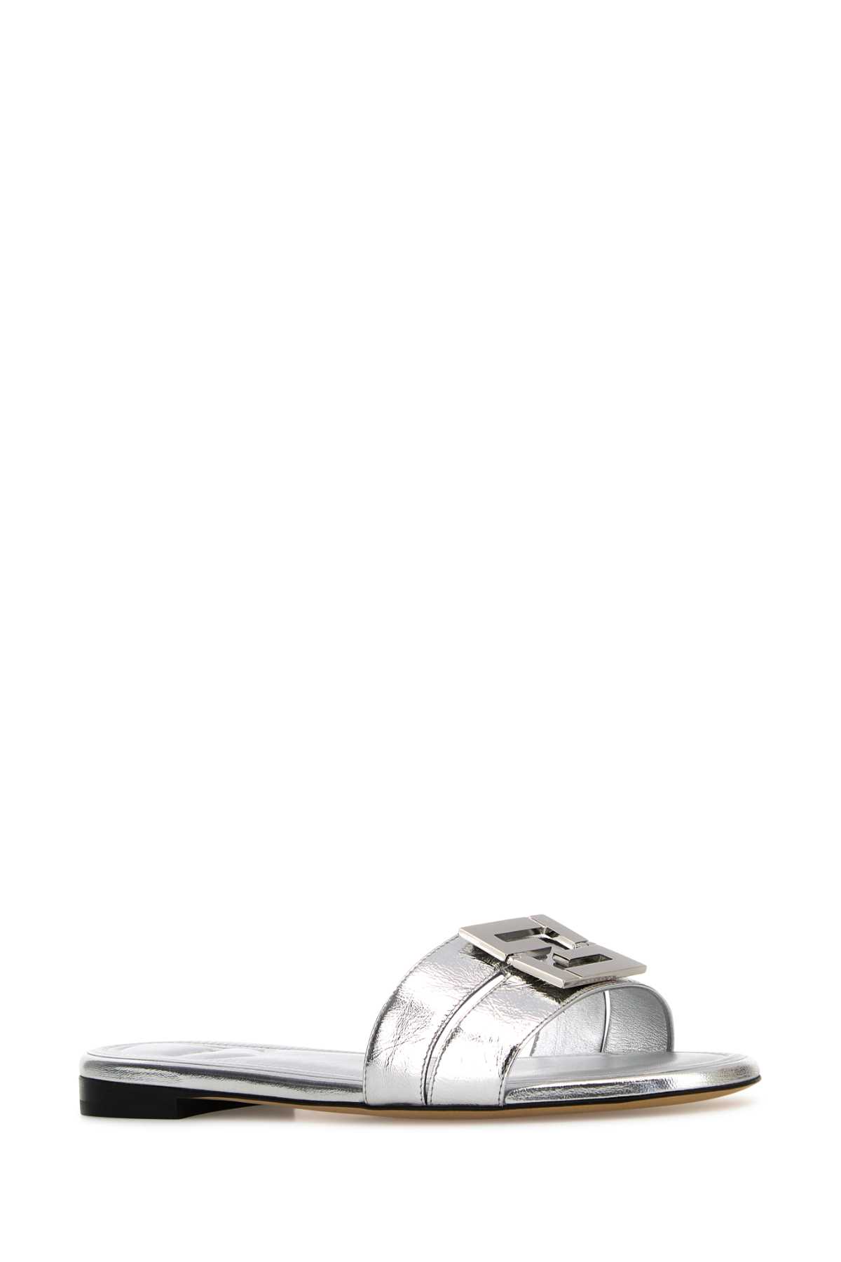 Fendi Women Silver Leather Baguette Slippers In Silver