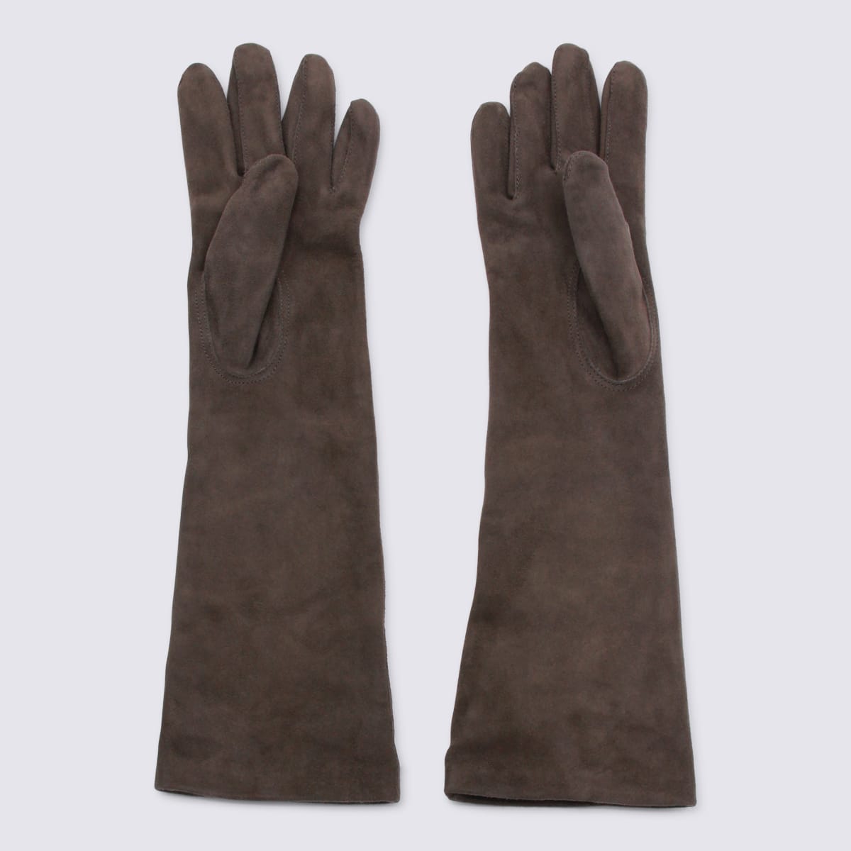 Max Mara Brown Leather Gloves In Multi