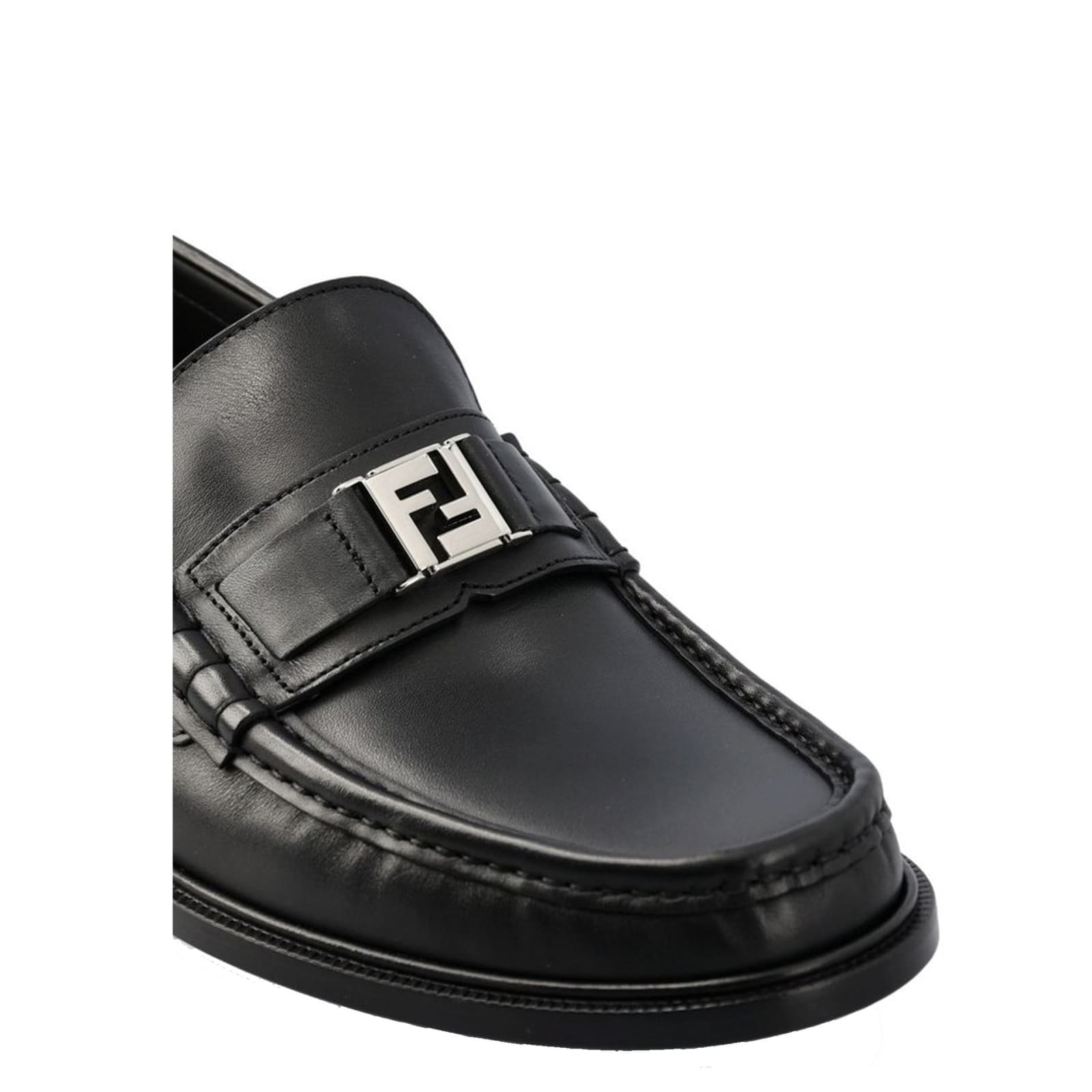 Shop Fendi Ff Leather Loafers In Black