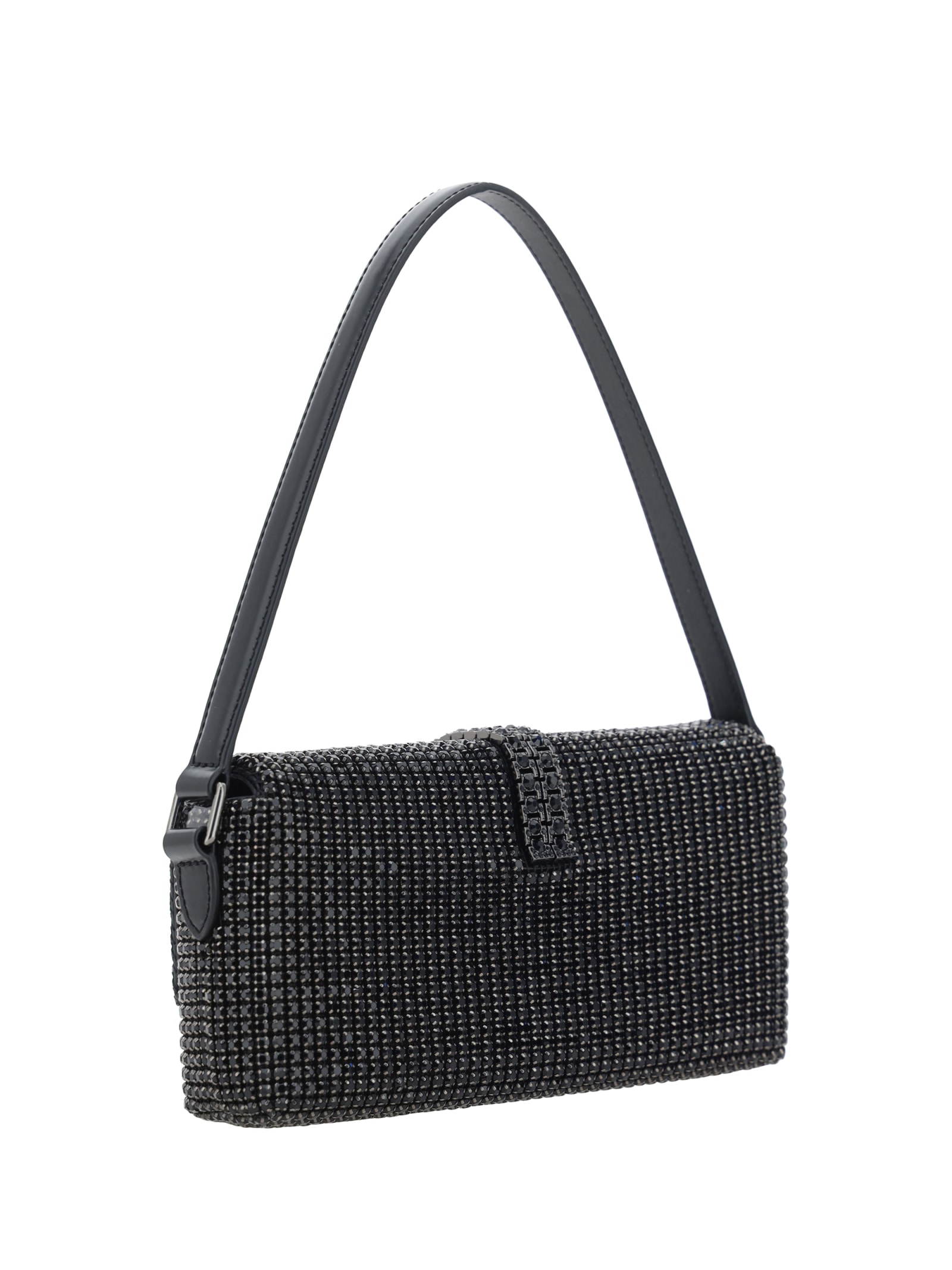 Shop Self-portrait Strass Baguette Shoulder Bag In Black