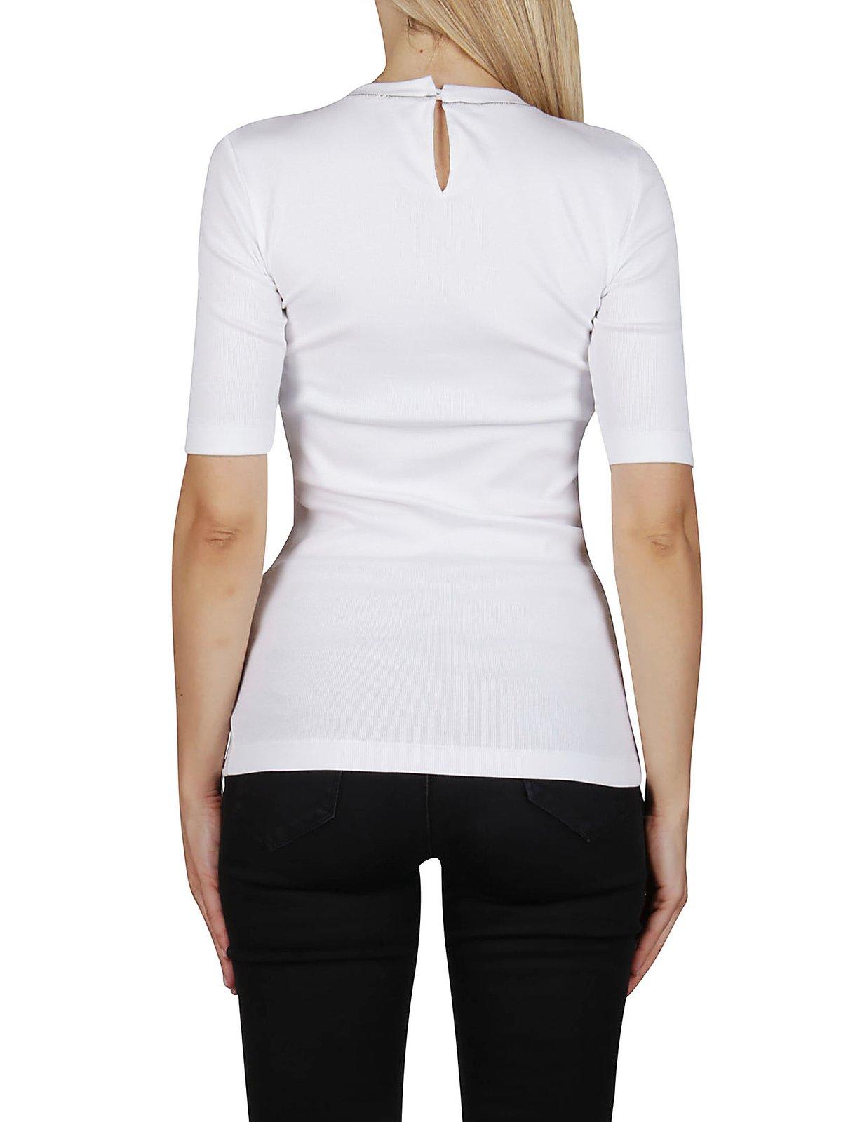 Shop Brunello Cucinelli Embellished Collar T-shirt In White