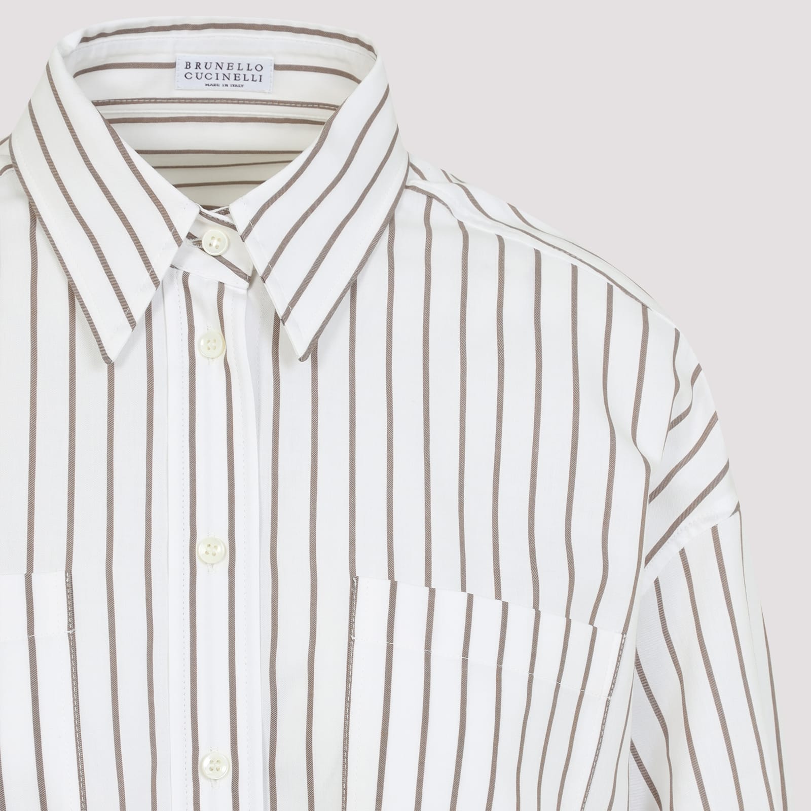 Shop Brunello Cucinelli Stripe Cotton Shirt In Bianco Tabacco