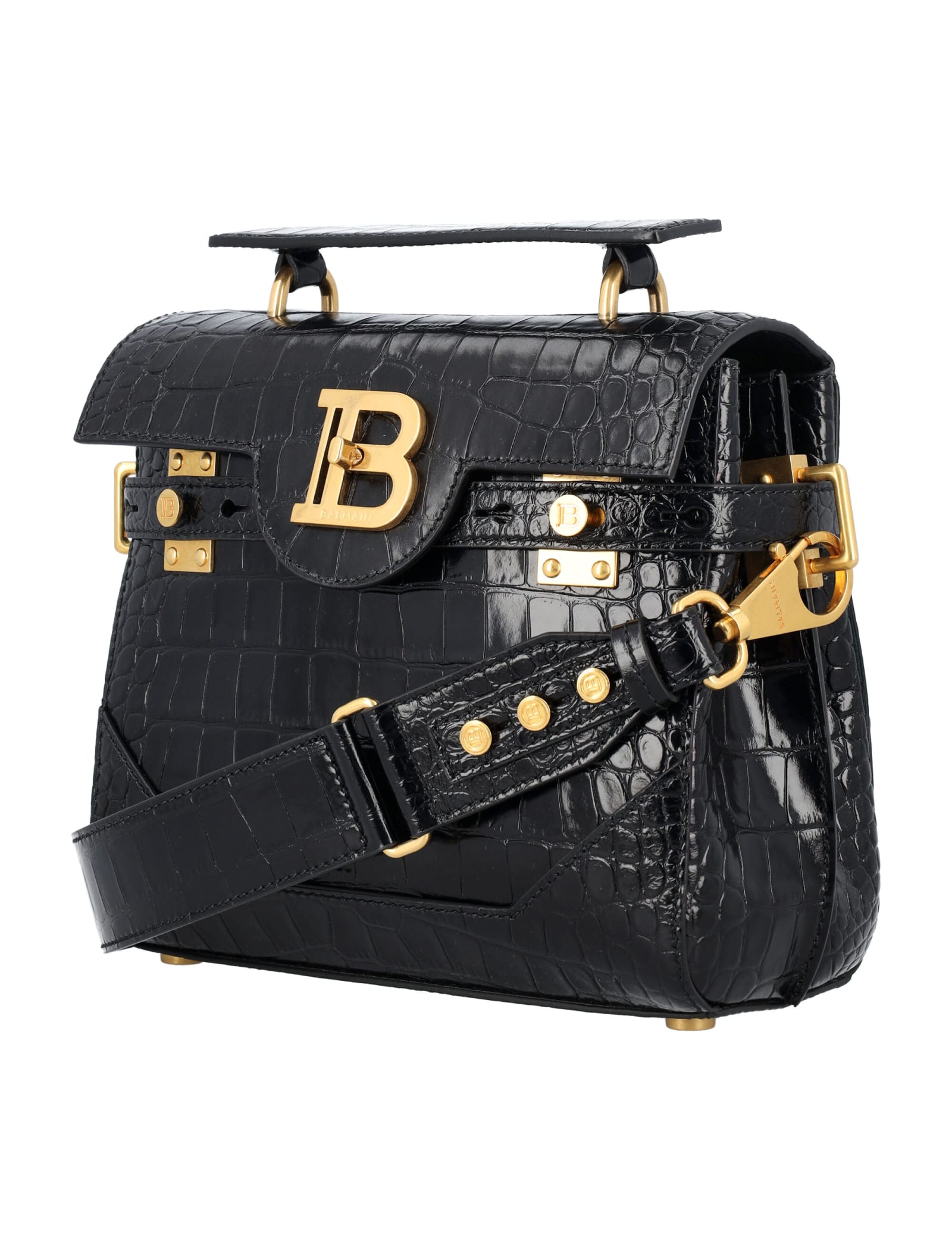 Shop Balmain Bbuzz 23 Bag In Crocodile Effect In Black