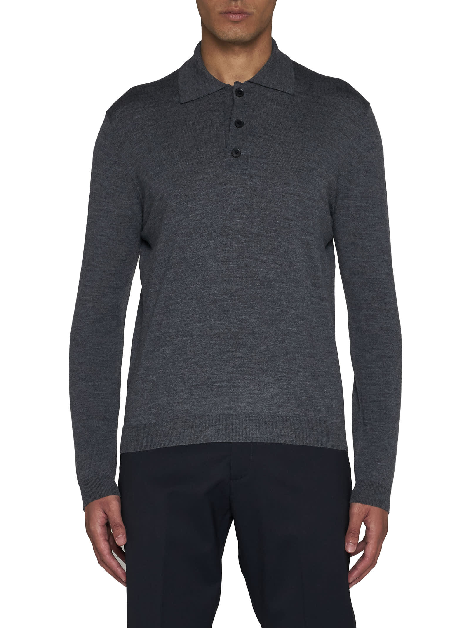 Shop Low Brand Polo Shirt In Mid Grey Melange