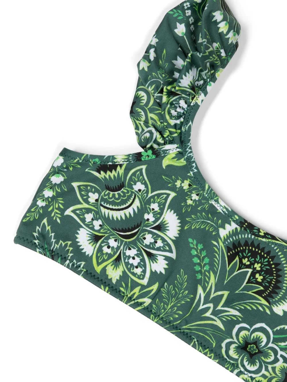 Shop Etro Green Bikini With Ruffles And Paisley Motif