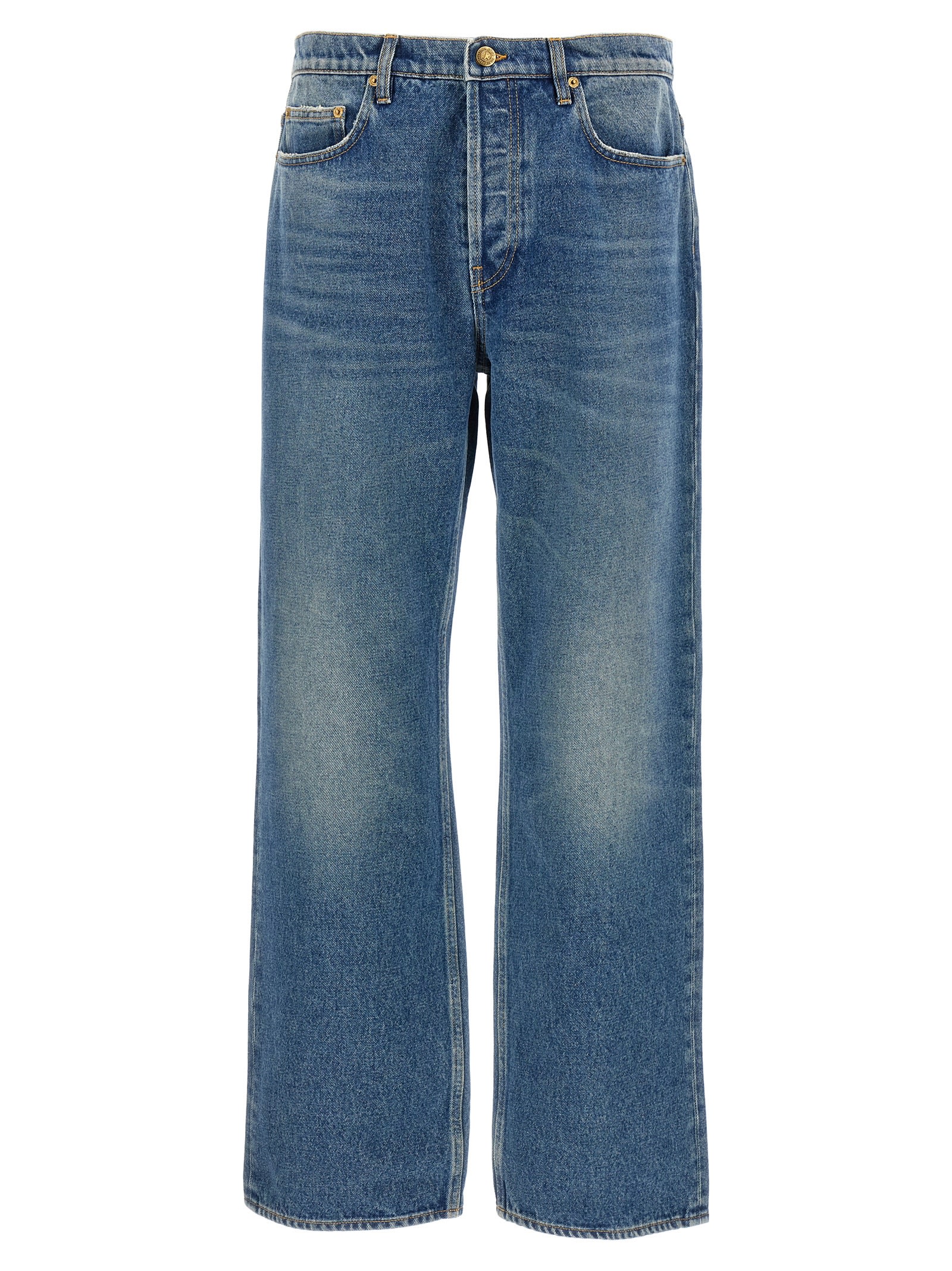 Golden Goose Denim Pants With Classic Five-pocket Design And Distinctive Patch In Blue