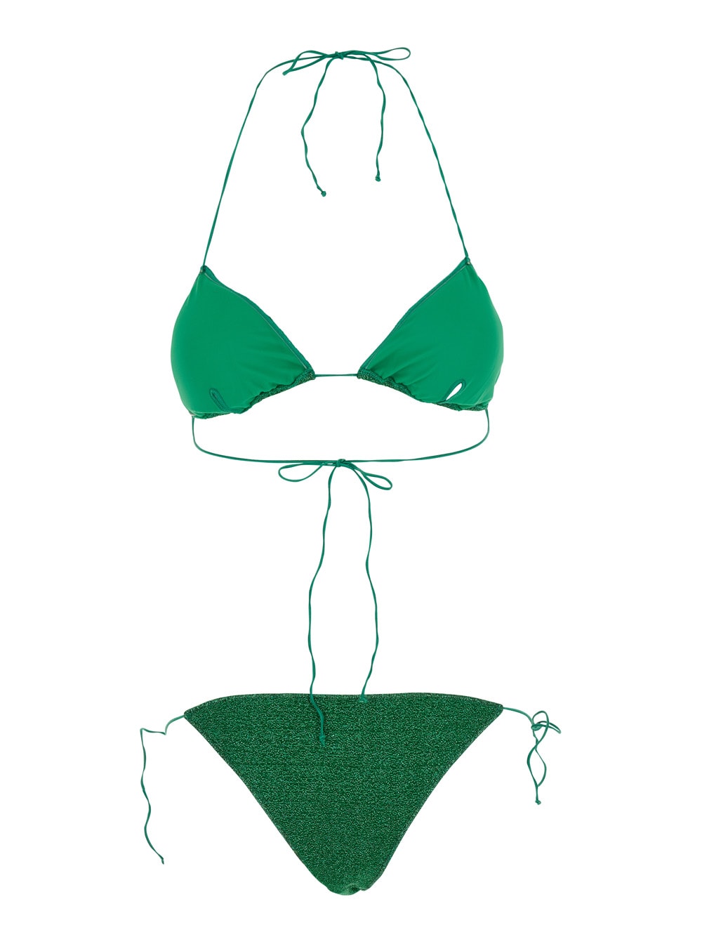 Shop Oseree Lumiere Green Bikini With Triangular Top And Tie Closure In Tech Fabric Woman