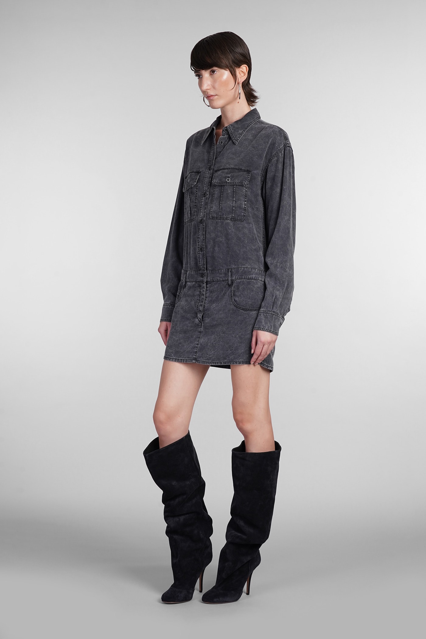 Shop Marant Etoile Palvina Dress In Grey Wool And Polyester