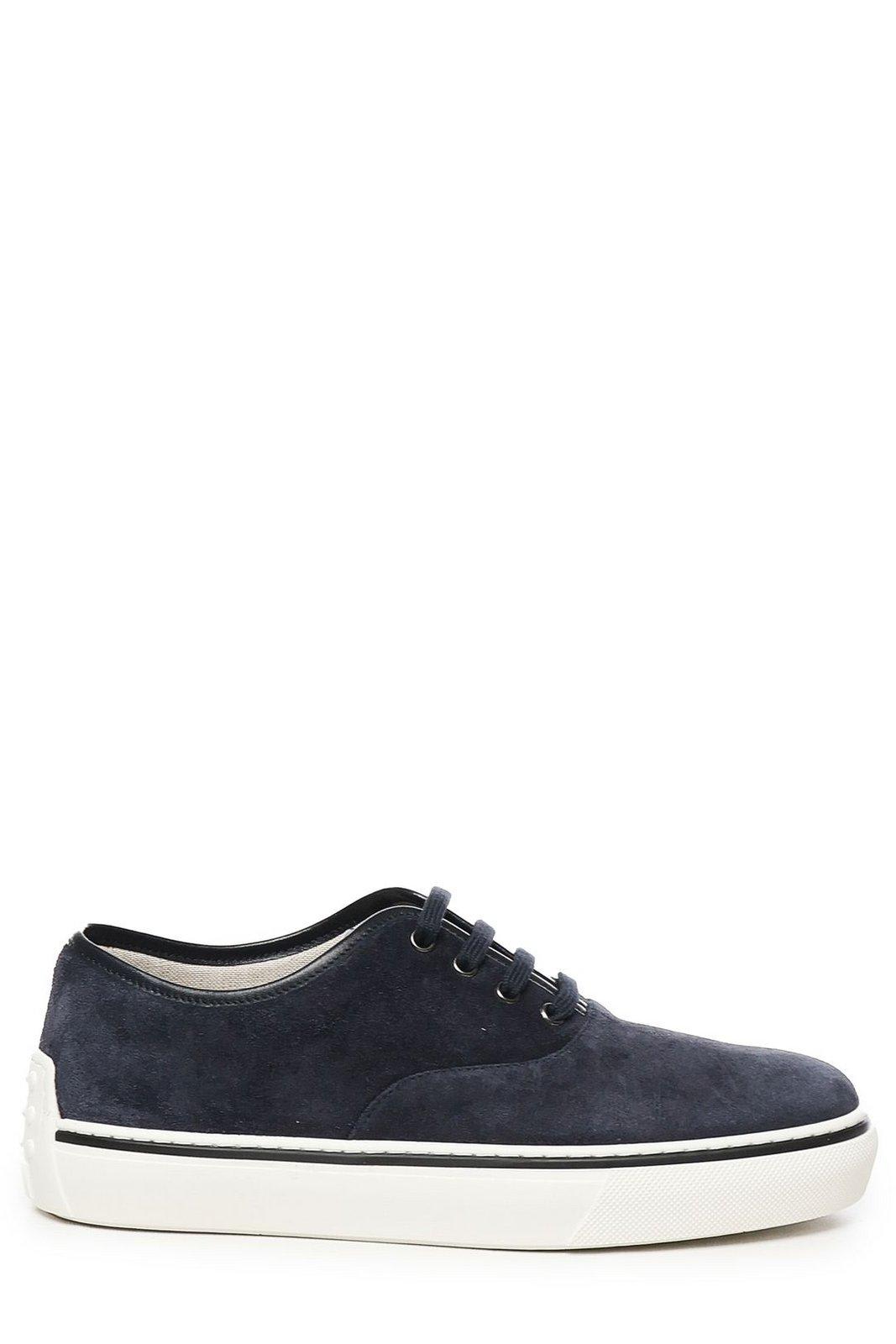 Tod's Round Toe Suede Sneakers Contrast Sole In Blue