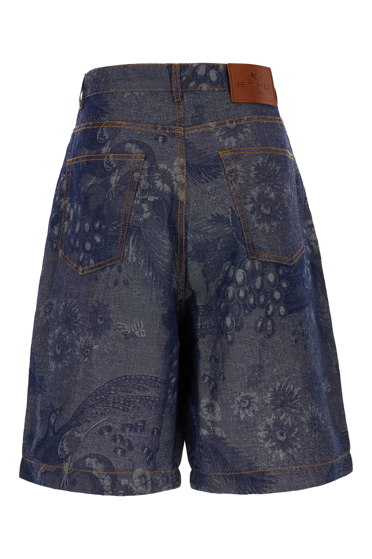 Shop Etro Printed Blend Denim Bermuda Shorts In S9091