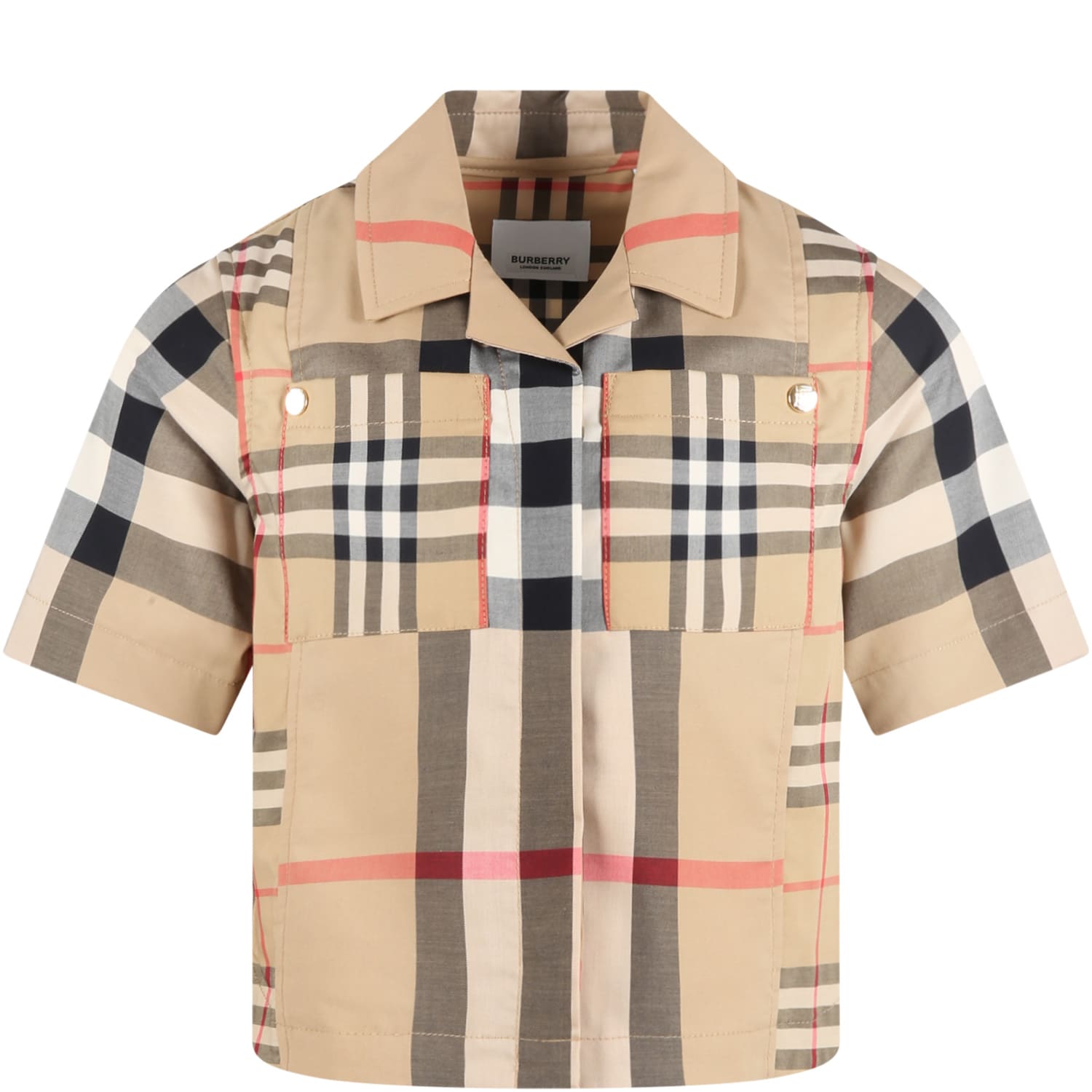 Burberry Kids' Beige Shirt For Boy With Vintage Check In Multicolor