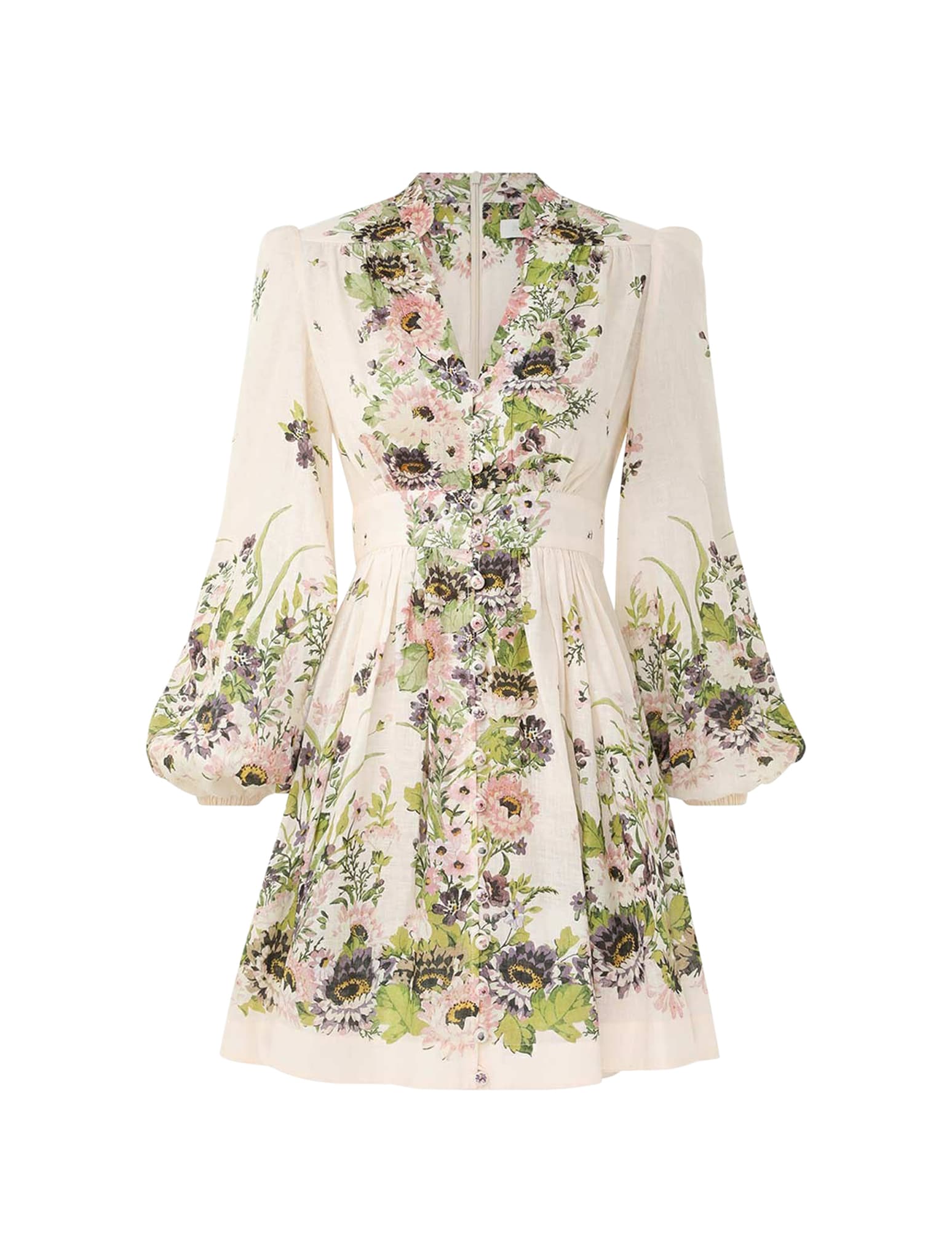 Shop Zimmermann Halliday Plunge Mini Dress In Cmfl Cream Multi Floral