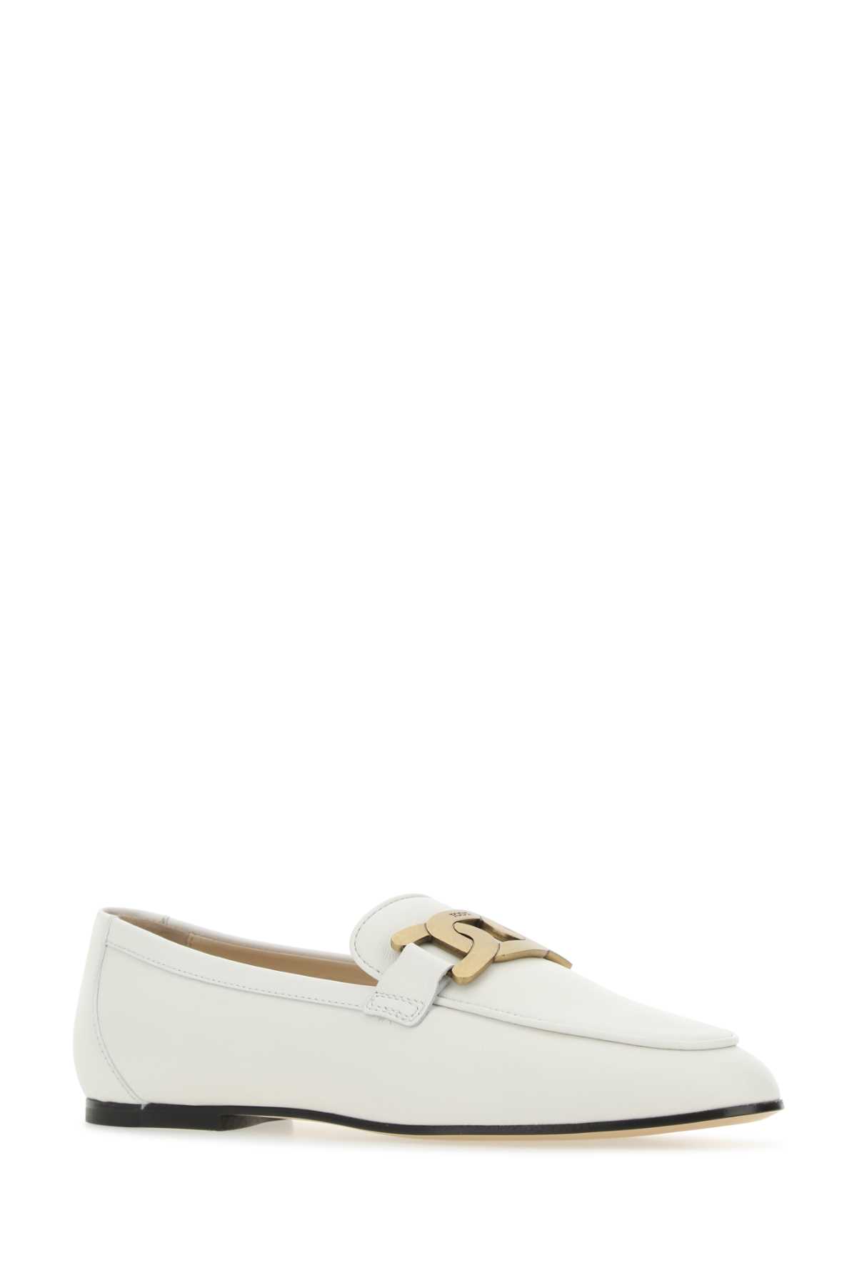 Tod's White Leather Loafers In B001