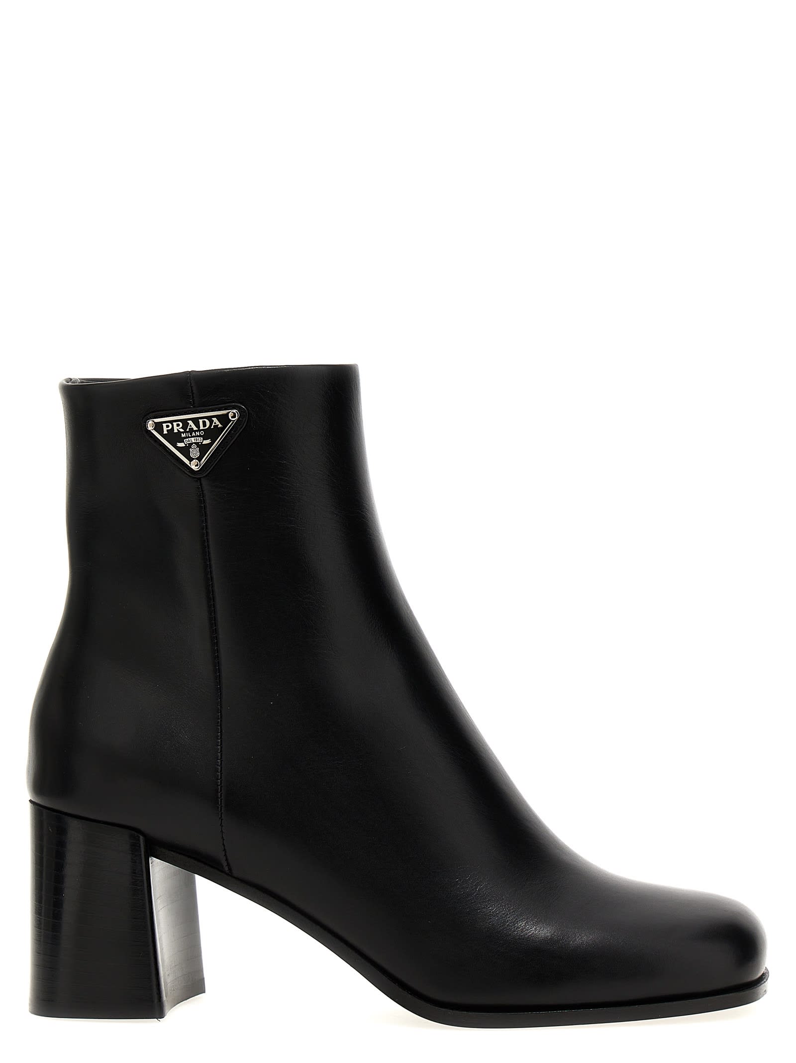 Shop Prada Logo Leather Ankle Boots