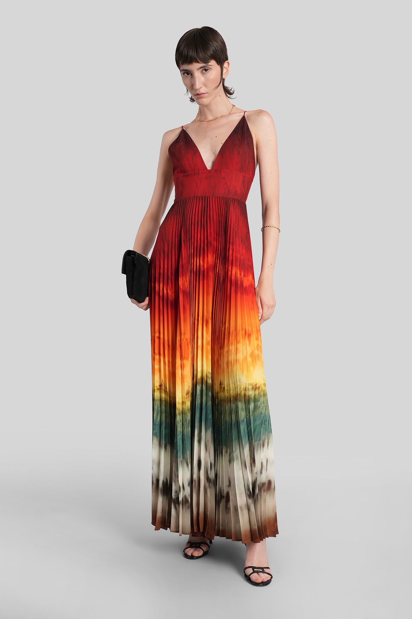 Alice And Olivia Lauren Pleated Maxi Dress In Crystal Tie Dye In Red