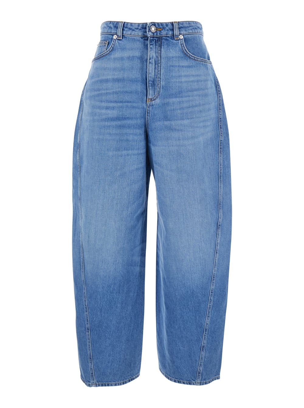 Givenchy Blue Jeans With Logo Patch On The Rear And Wide Leg In Denim Woman In Blue