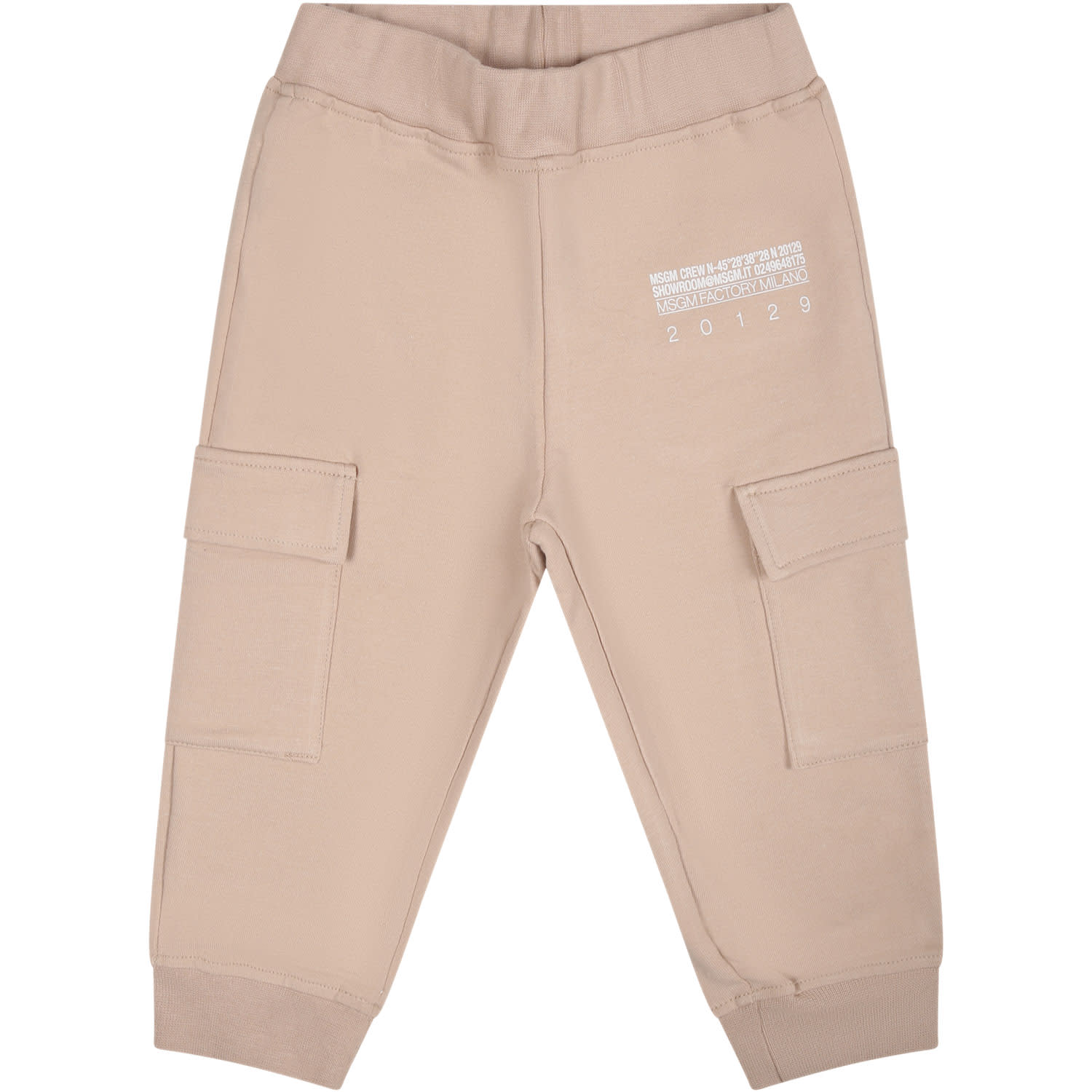 Msgm Beige Trousers For Baby Boy With Logo
