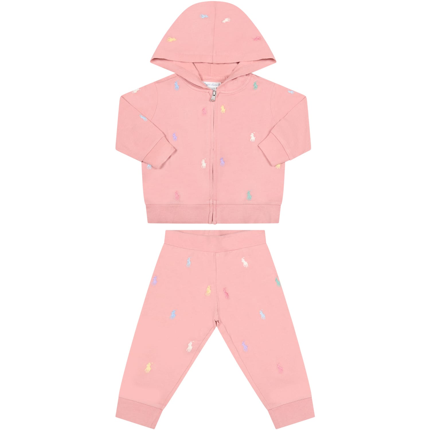 Ralph Lauren Pink Tracksuit For Baby Kids With Pony Logo