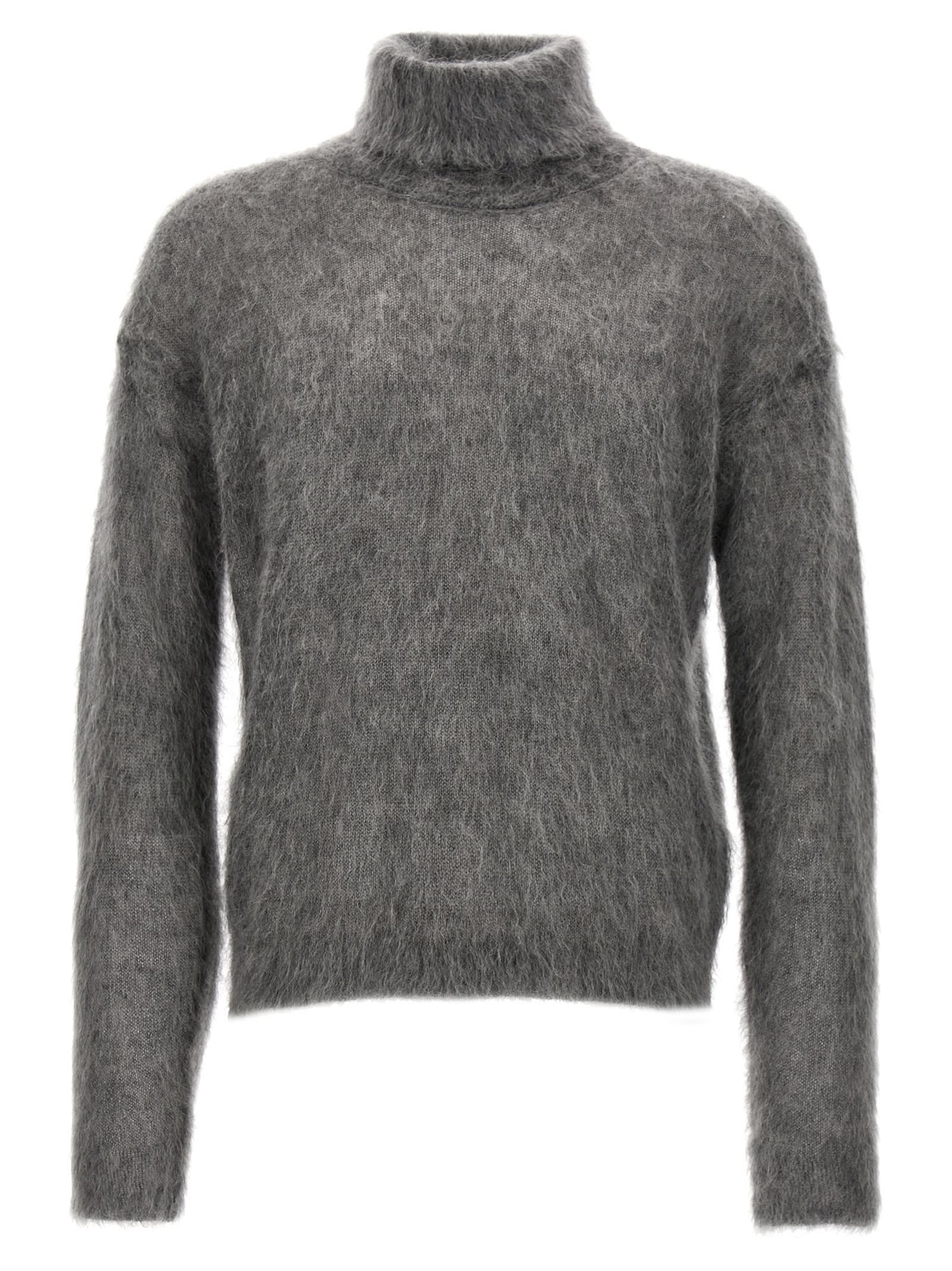 Shop Saint Laurent Mohair Turtleneck Sweater In Gray