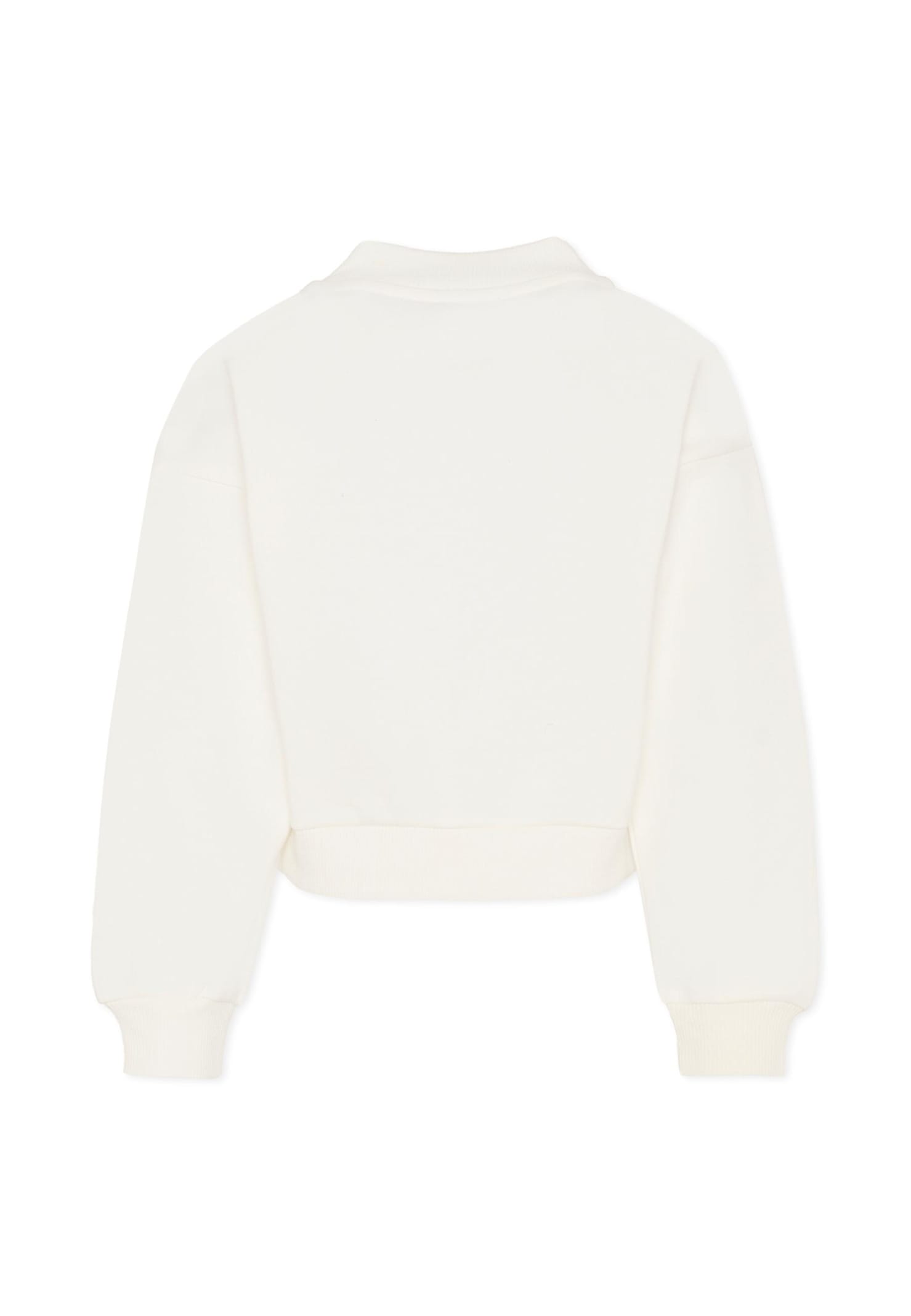 Moschino Ivory Crop Sweatshirt For Girl With Logo In Neutral