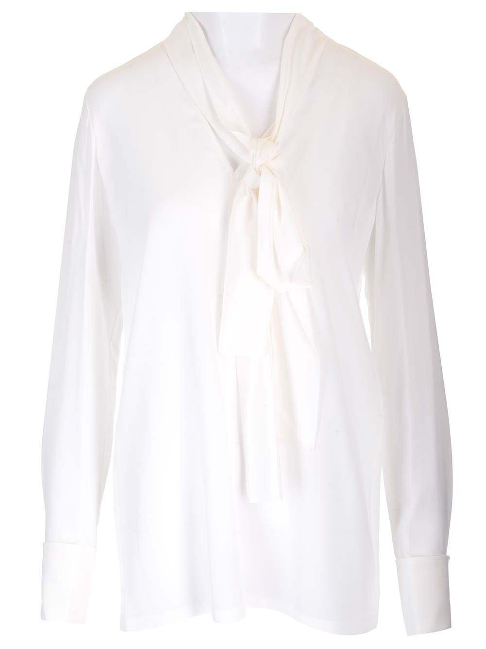 Shop Sportmax Pussy-bow Long-sleeved Top In White