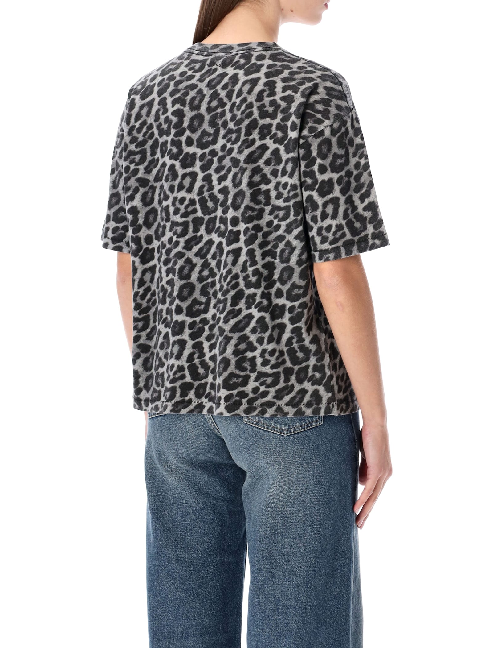 Anine Bing Grey Leopard Print Cotton Cohen Tee In Black