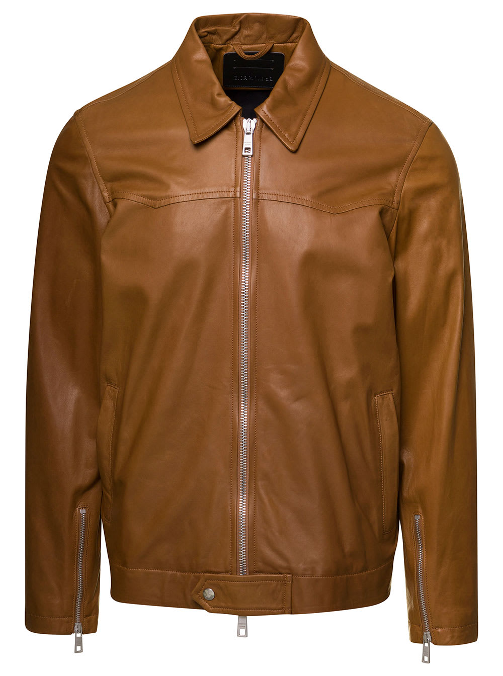 Brown Western Jacket With Two-way Zip In Leather Man