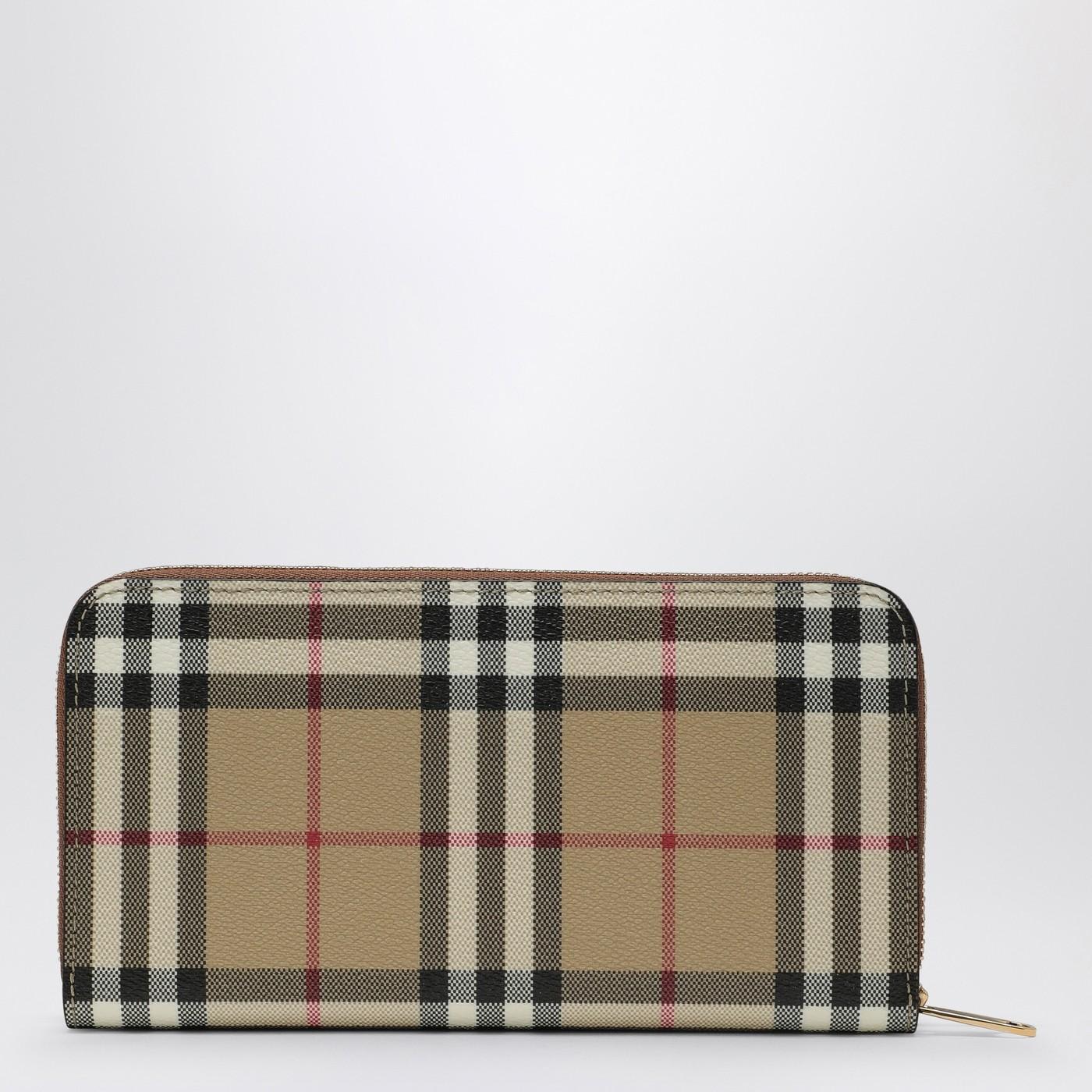 Shop Burberry Check Pattern Zip Wallet In Vint Chck/brir Brown